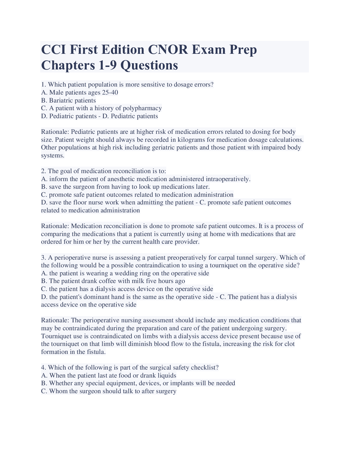 Preview image for CCI First Edition CNOR Exam Prep Chapters 1-9 Questions and Answers 2023