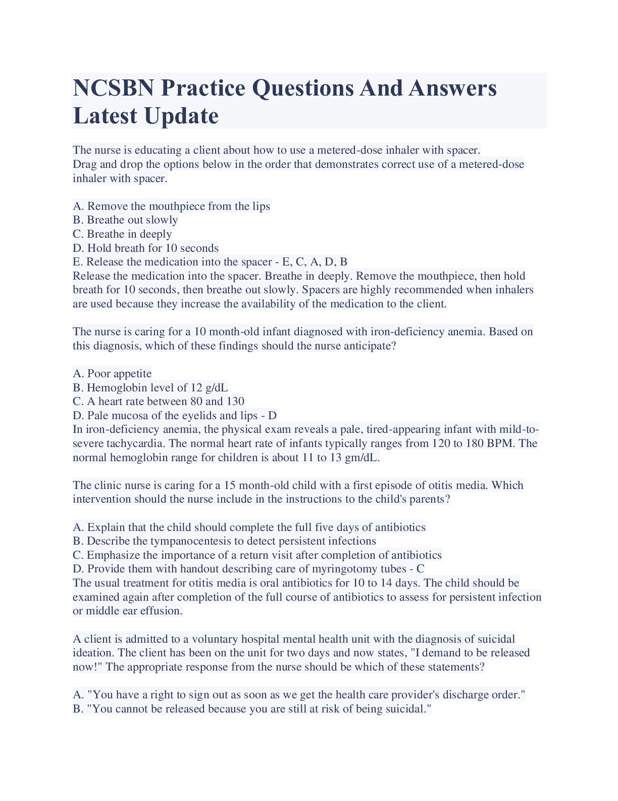 Preview image for NCSBN Practice Questions And Answers Latest Update