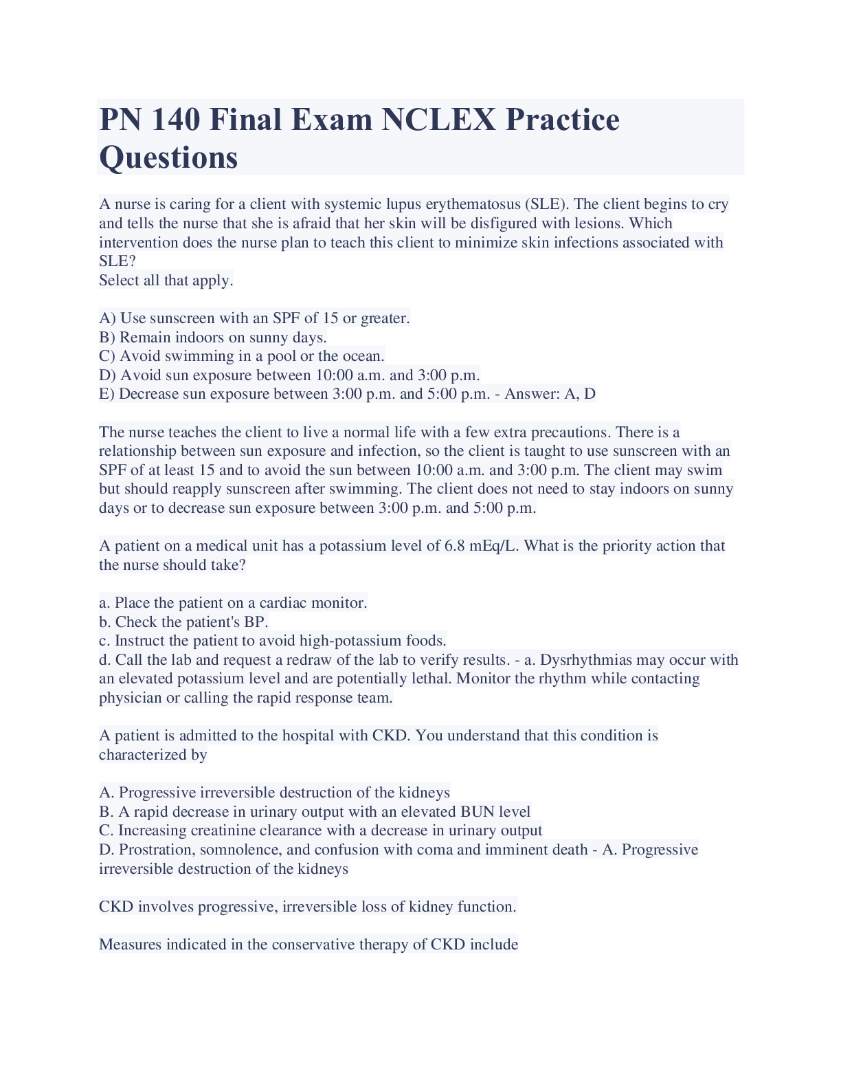 Preview image for PN 140 Final Exam NCLEX Practice Questions And Answers