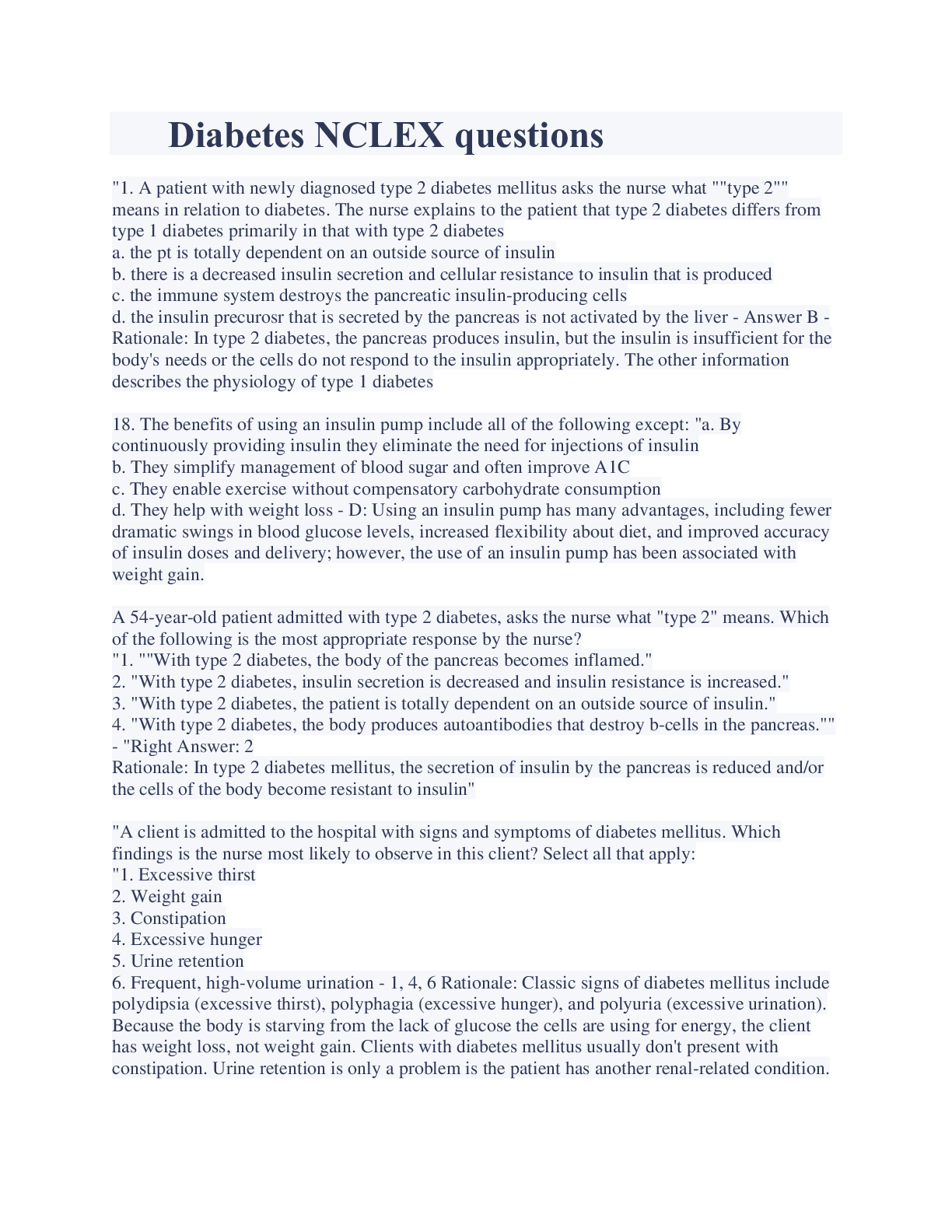 Preview image for Diabetes NCLEX questions and answers latest 2023