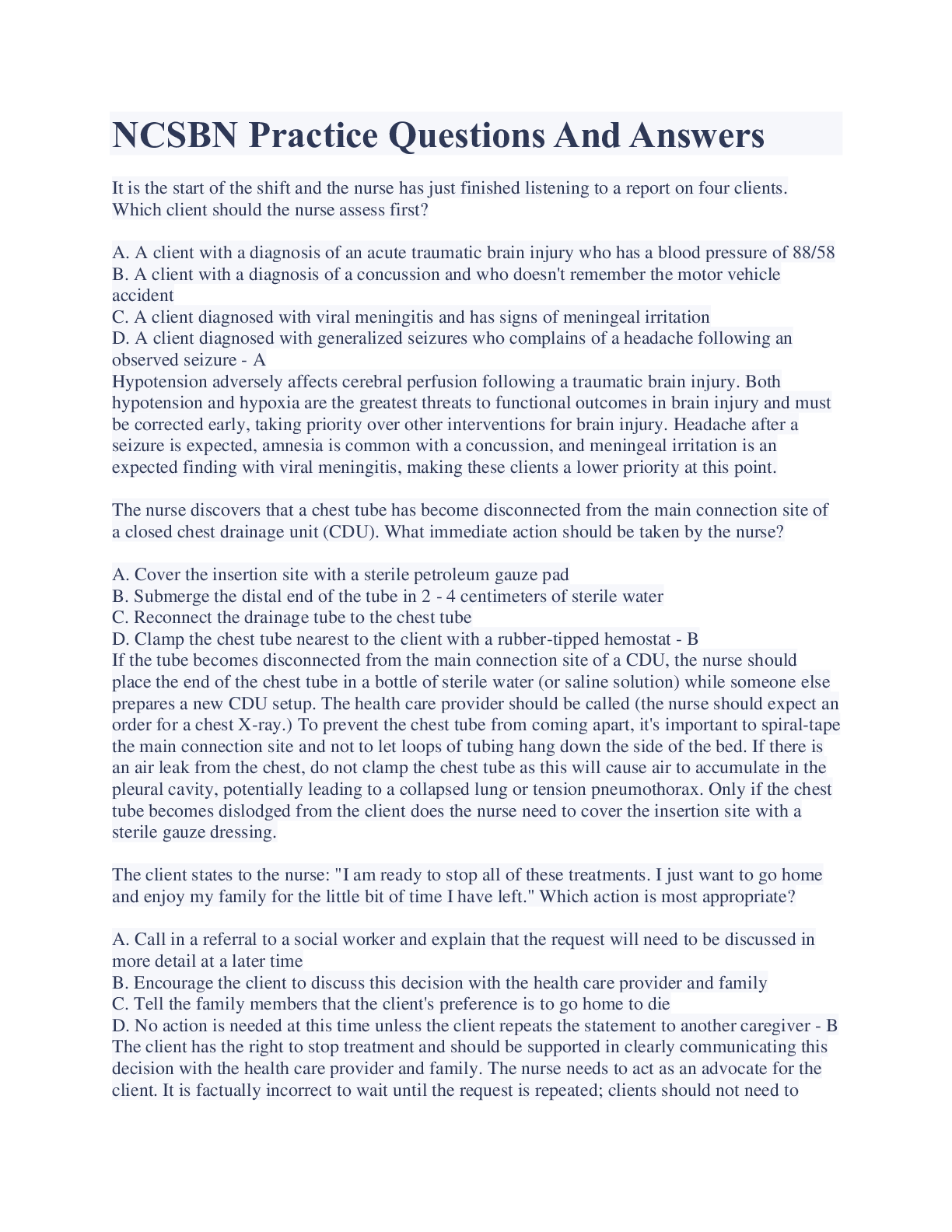 Preview image for NCSBN Practice Questions And Answers 2023