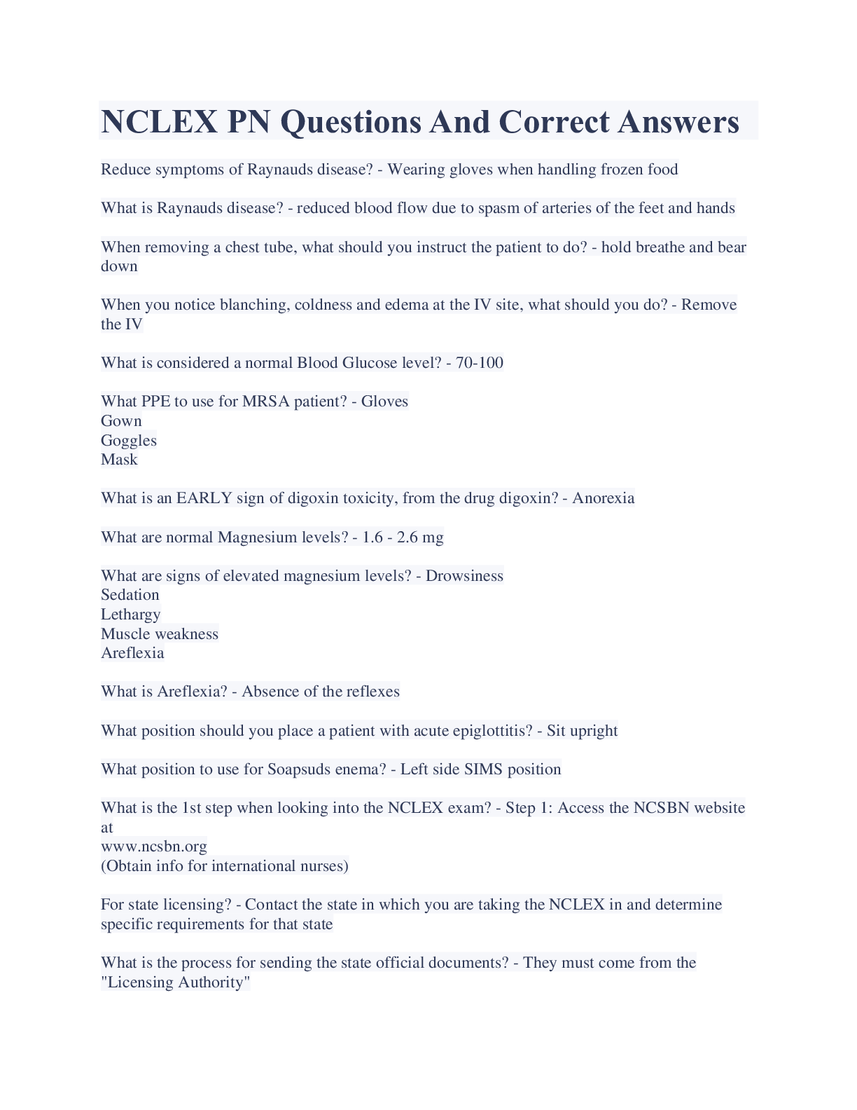 Preview image for NCLEX PN Questions And Correct Answers