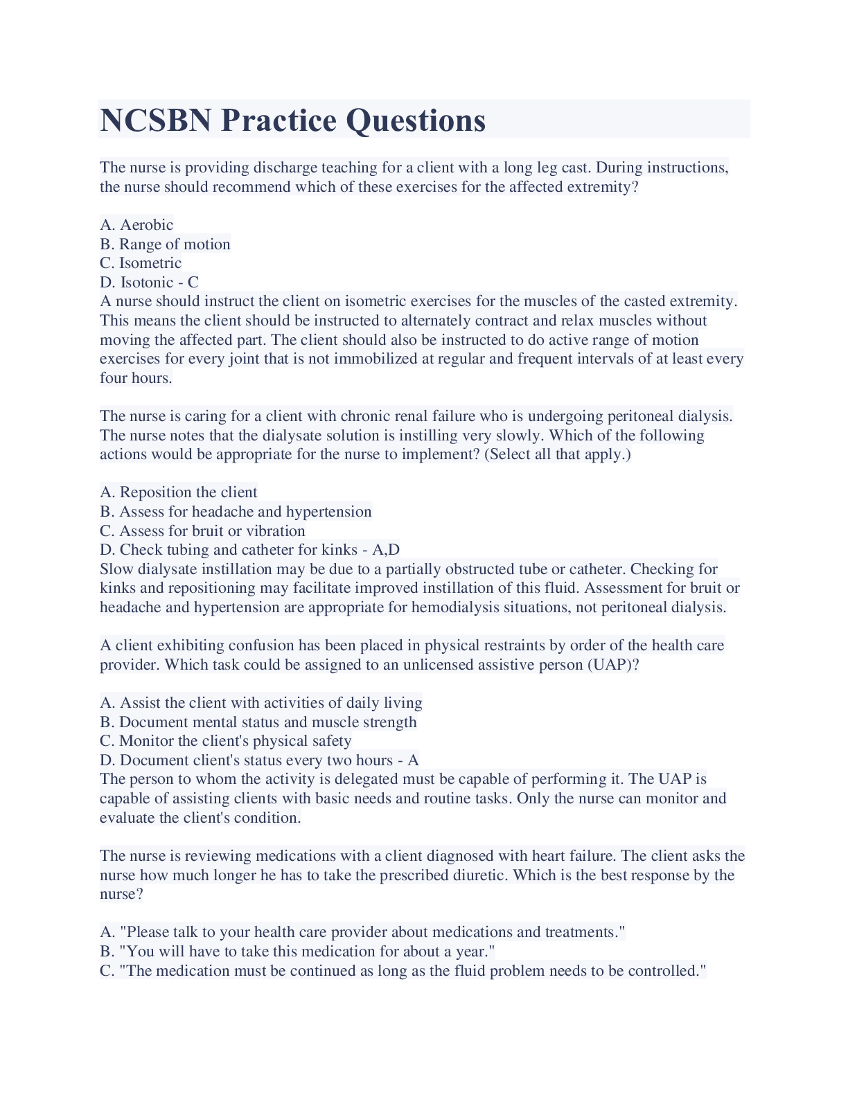 Preview image for NCSBN Practice Questions And Answers Verified