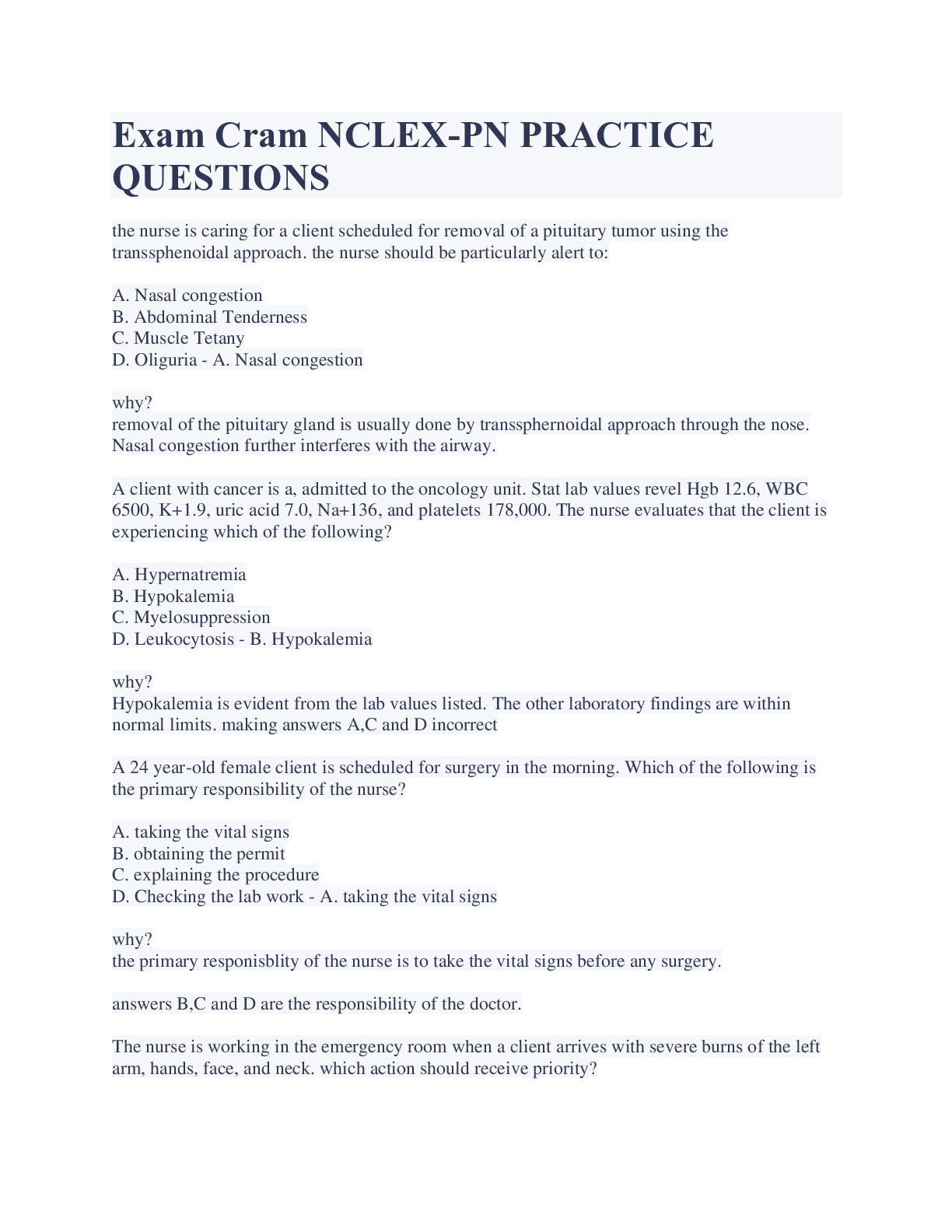 Preview image for Exam Cram NCLEX-PN PRACTICE QUESTIONS AND ANSWERS 2023