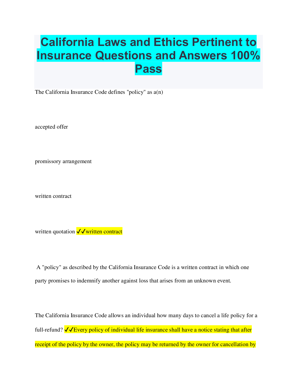 Preview image for California Life Accident and Health agent  exam already passed