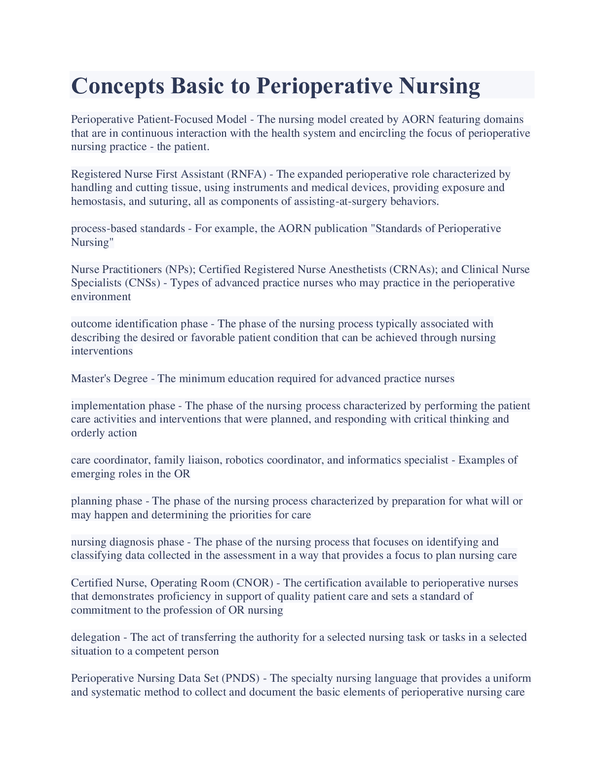 Preview image for Concepts Basic to Perioperative Nursing Exam 2023