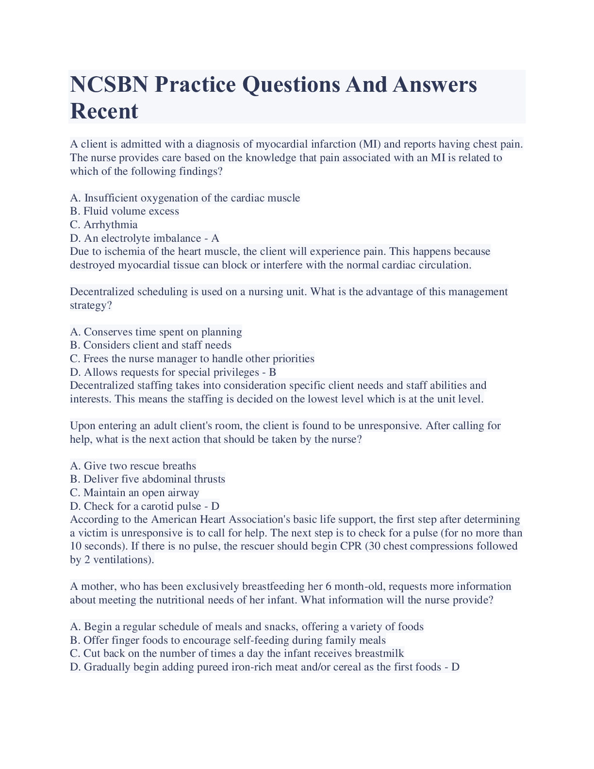 Preview image for NCSBN Practice Questions And Answers Recent