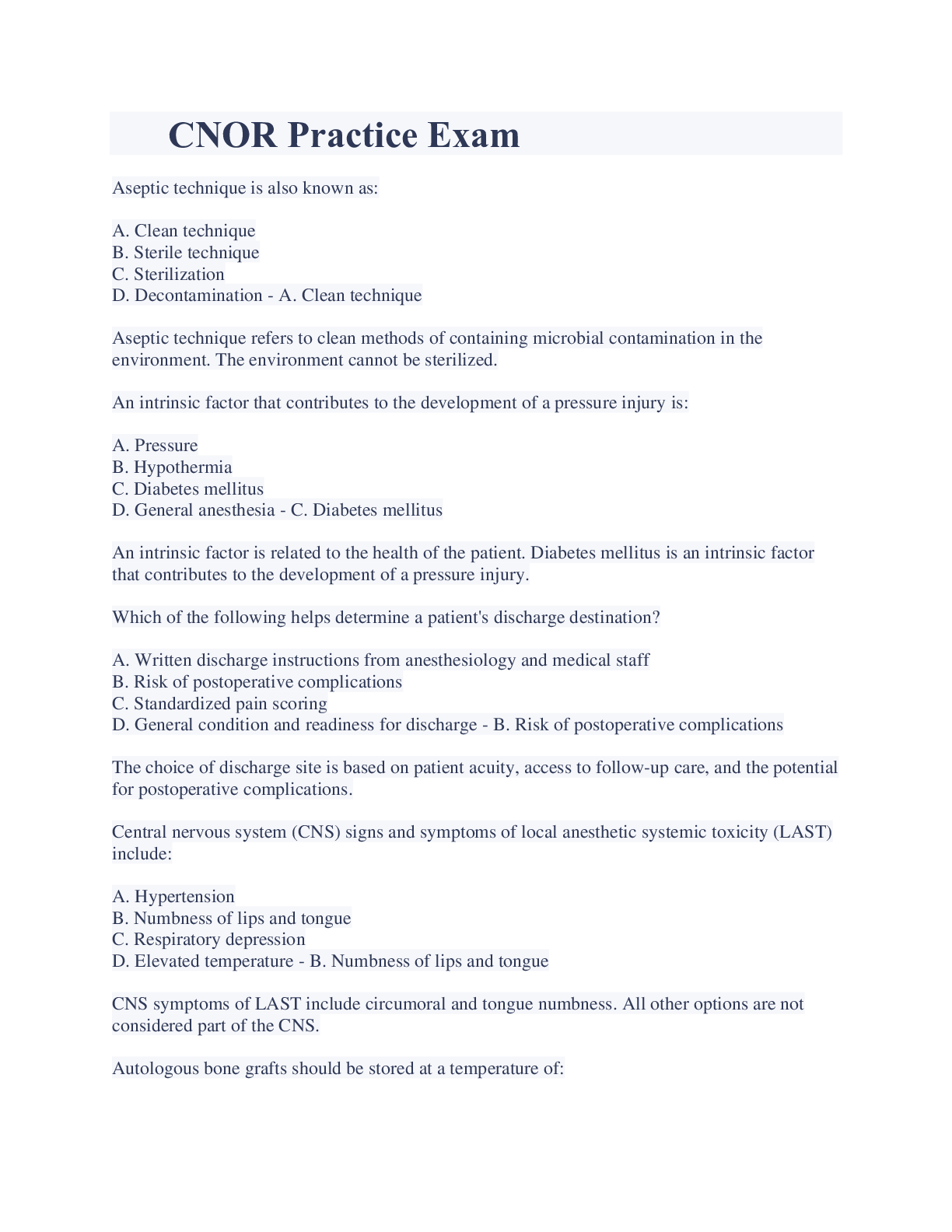 Preview image for CNOR Practice Exam Latest Updates