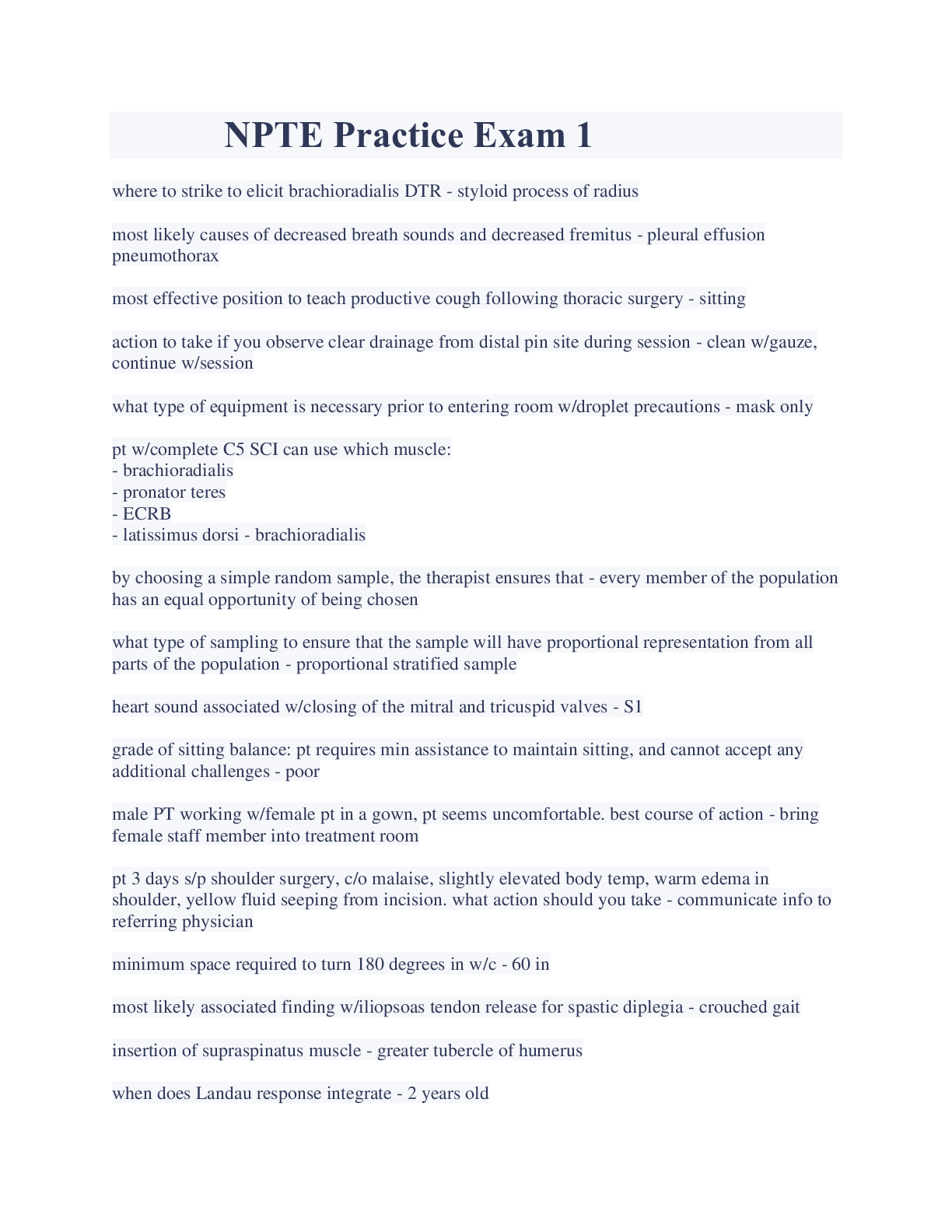 Preview image for NPTE Practice Exam 1 Latest Updates