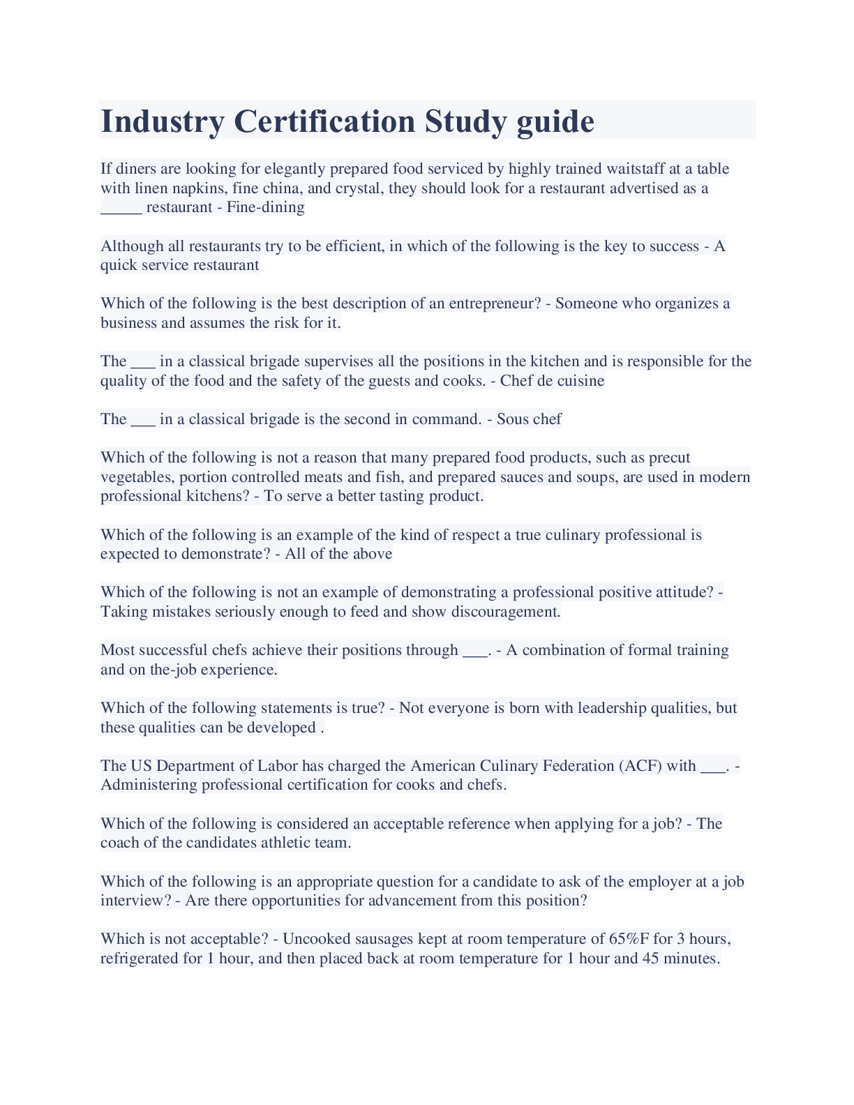 Preview image for Industry Certification Study guide Latest Solution