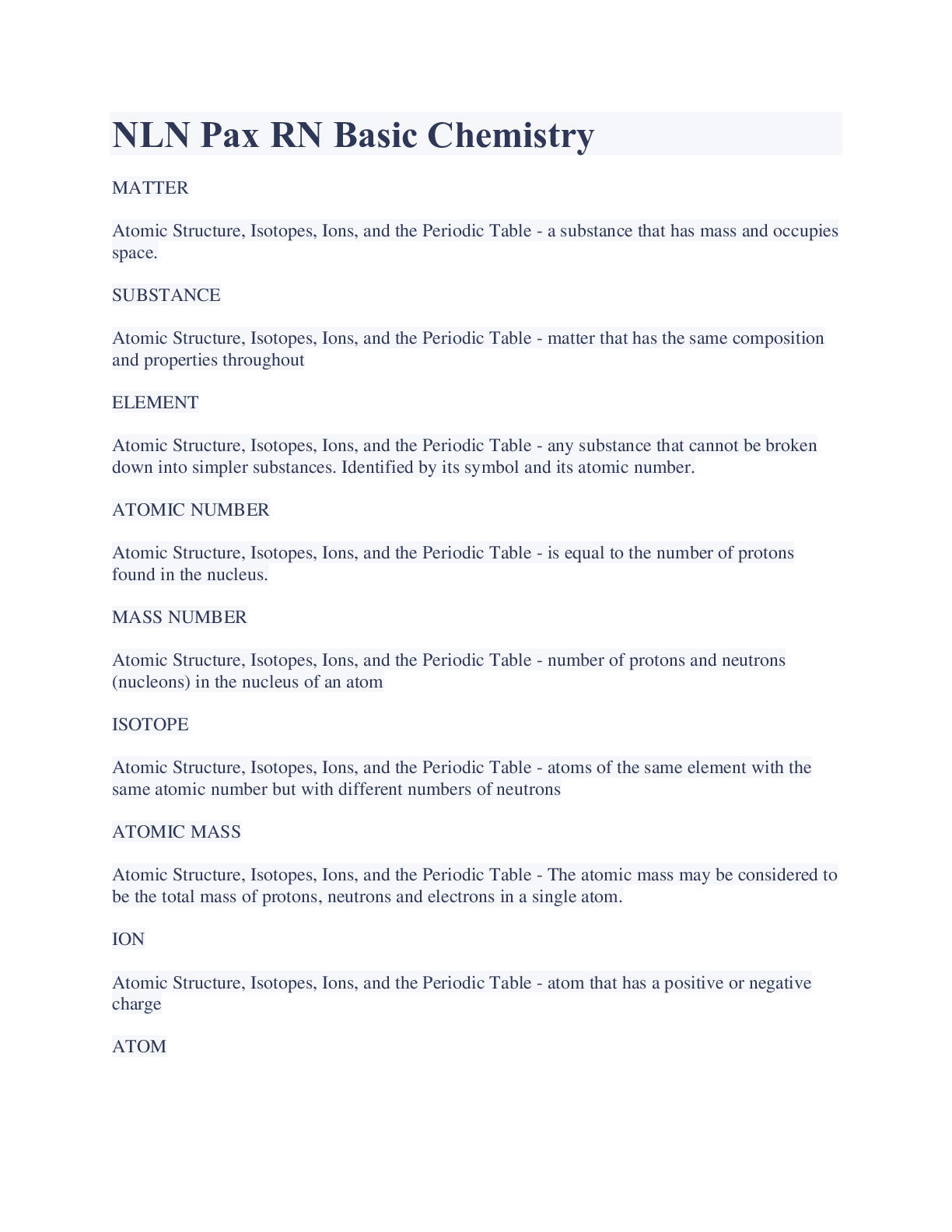 Preview image for NLN Pax RN Basic Chemistry Latest Updates