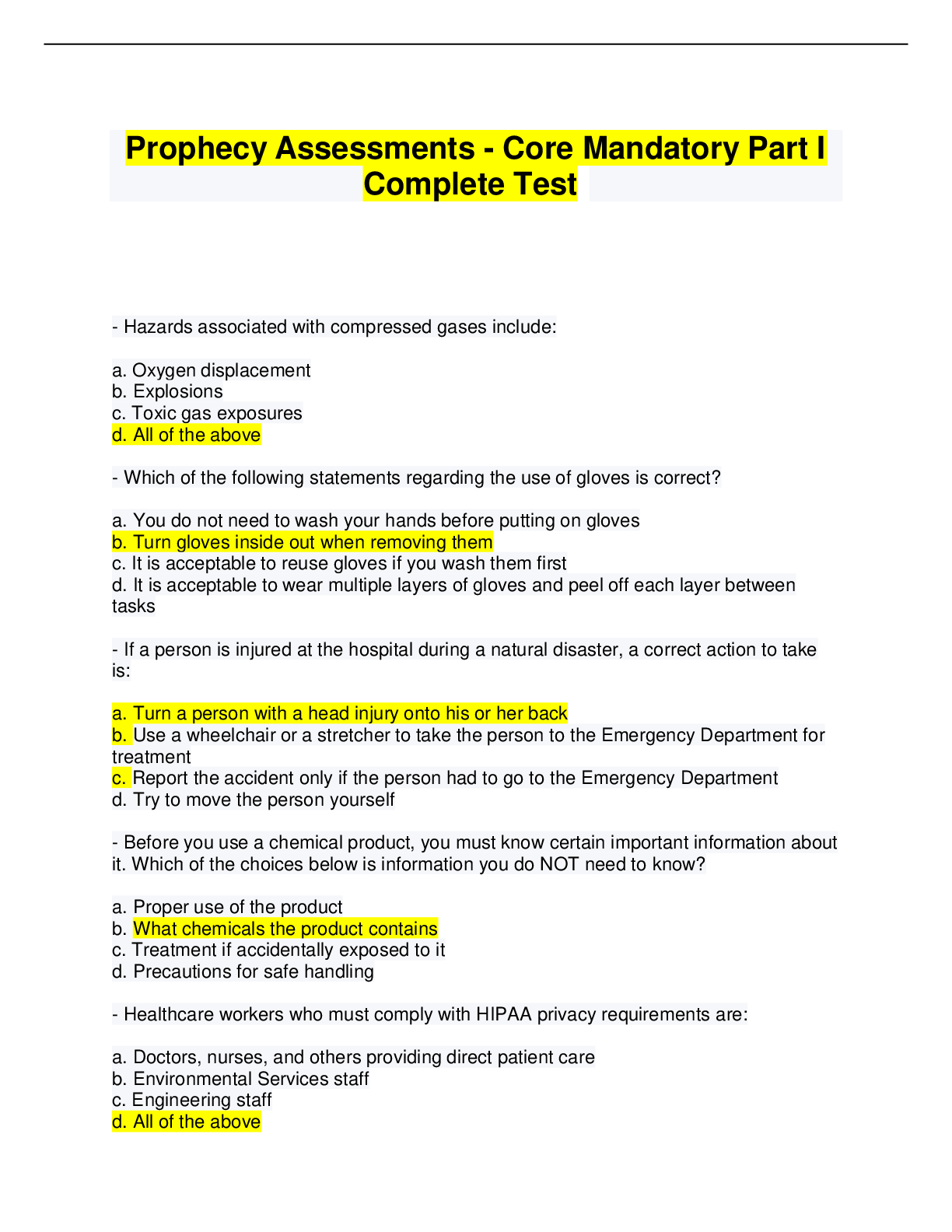Preview image of Prophecy Assessments - Core Mandatory Part I Complete Test document