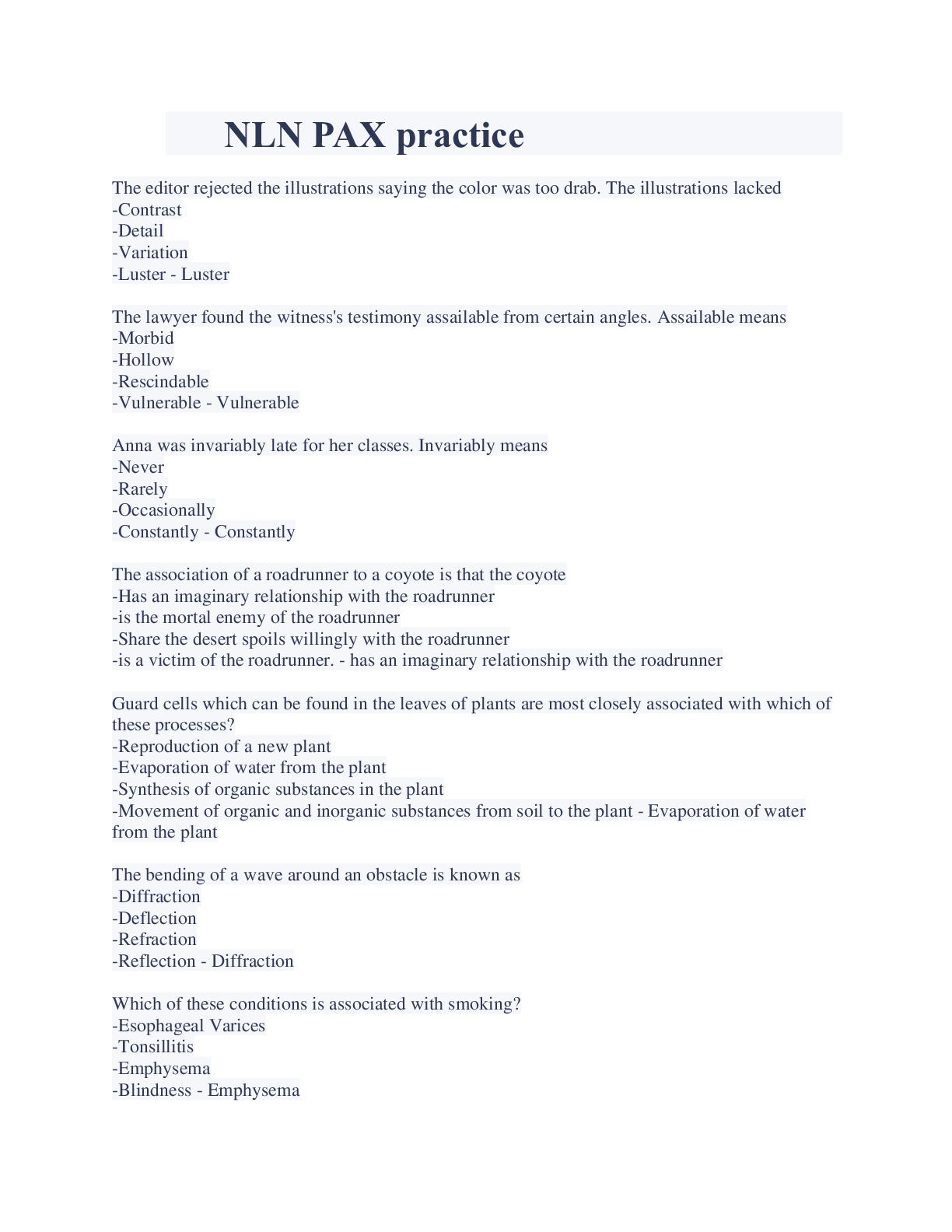 Preview image for NLN PAX practice Questions And Answers 2023