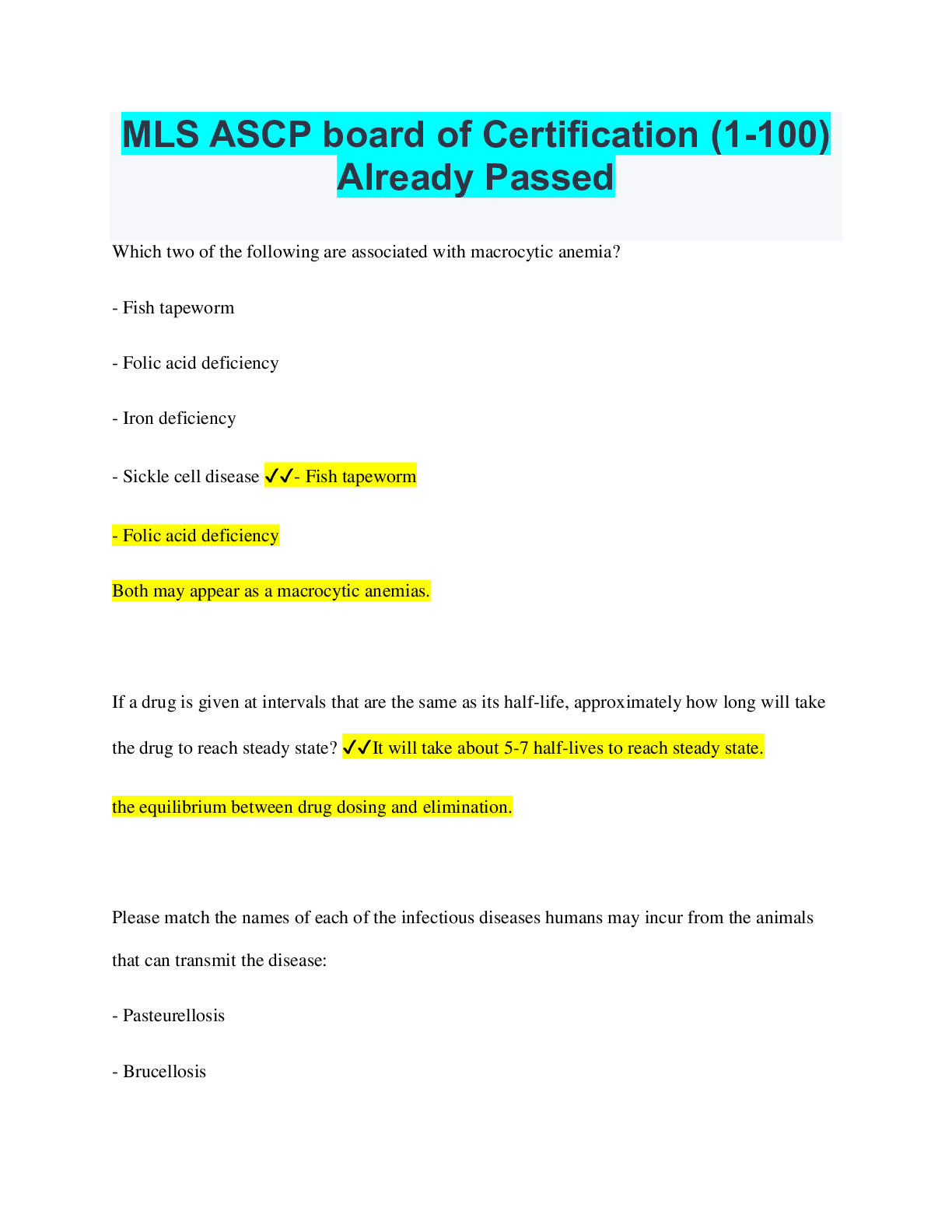 Preview image for MLS ASCP board of Certification (1-100) Already Passed