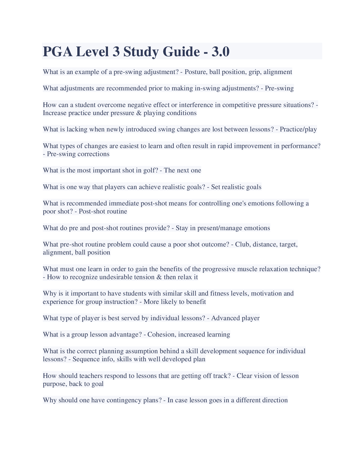 Preview image for PGA Level 3 Study Guide - 3.0 Comprehensive Exam 2023