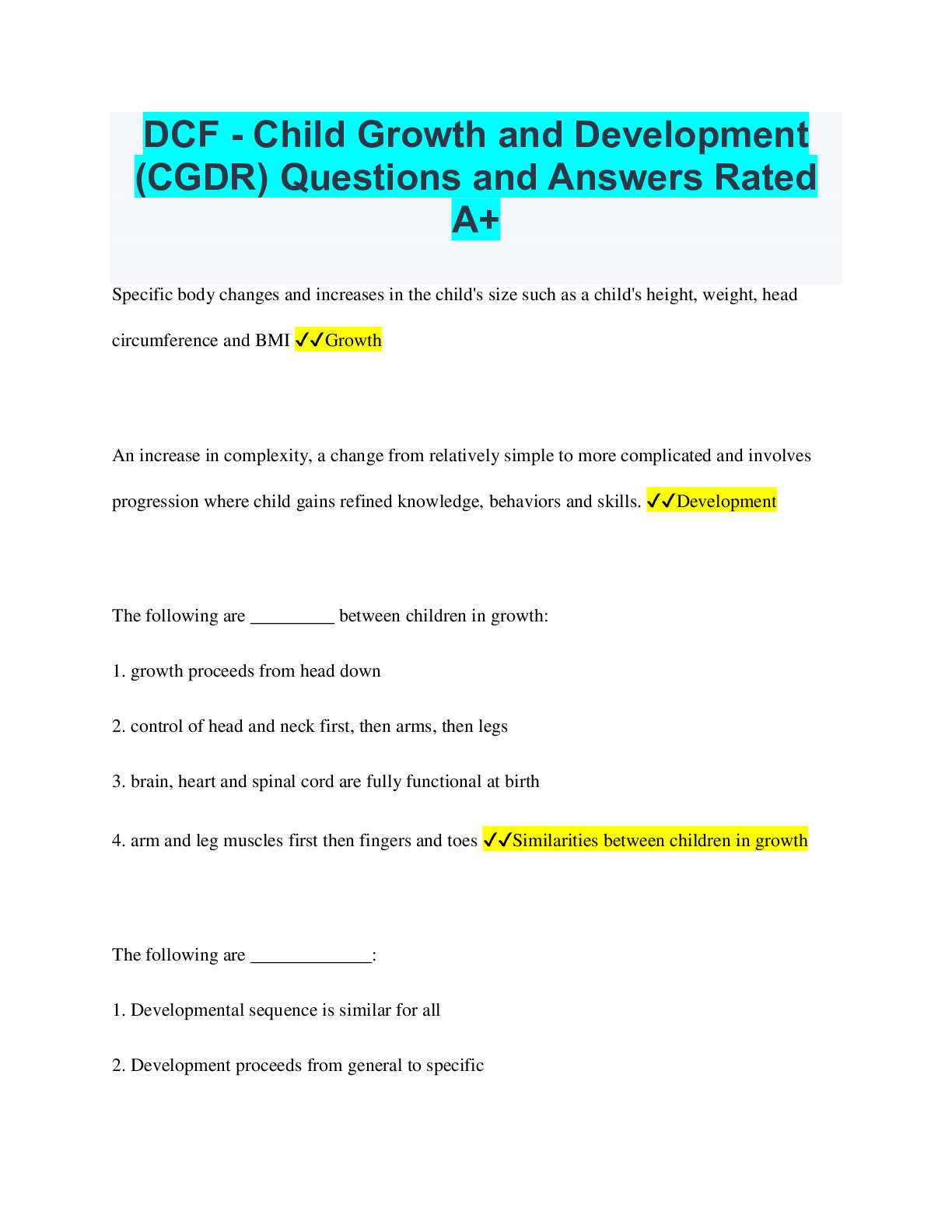 Preview image for DCF - Child Growth and Development (CGDR) Questions and Answers Rated A+