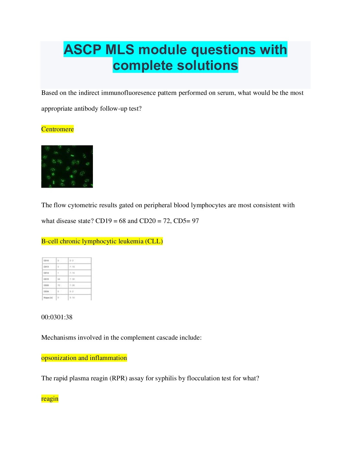 Preview image for ASCP MLS module questions with complete solutions