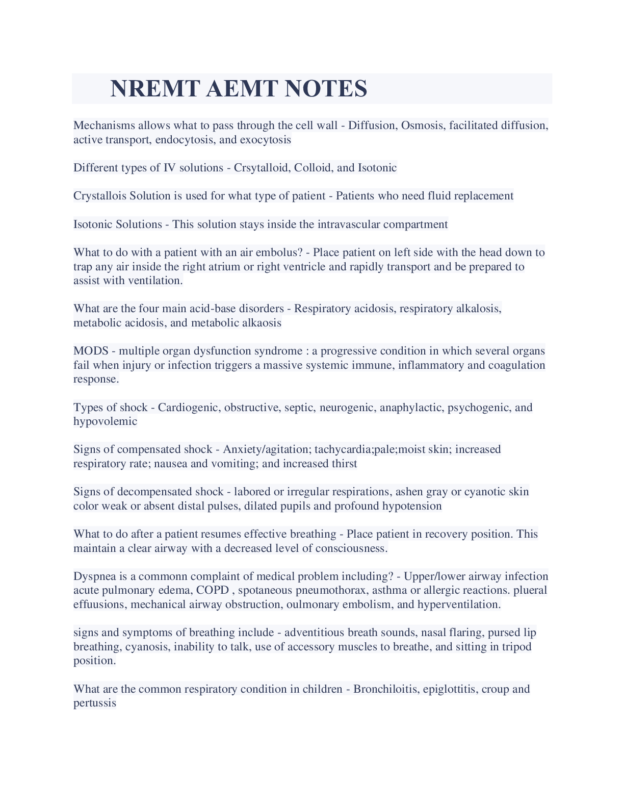 Preview image for NREMT AEMT NOTES LATEST UPDATES