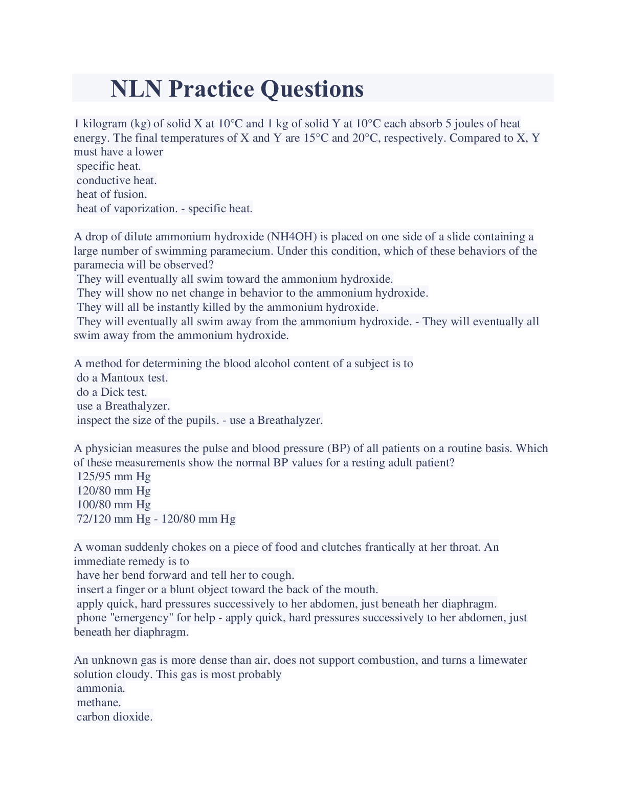 Preview image for NLN Practice Questions And Answers Verified