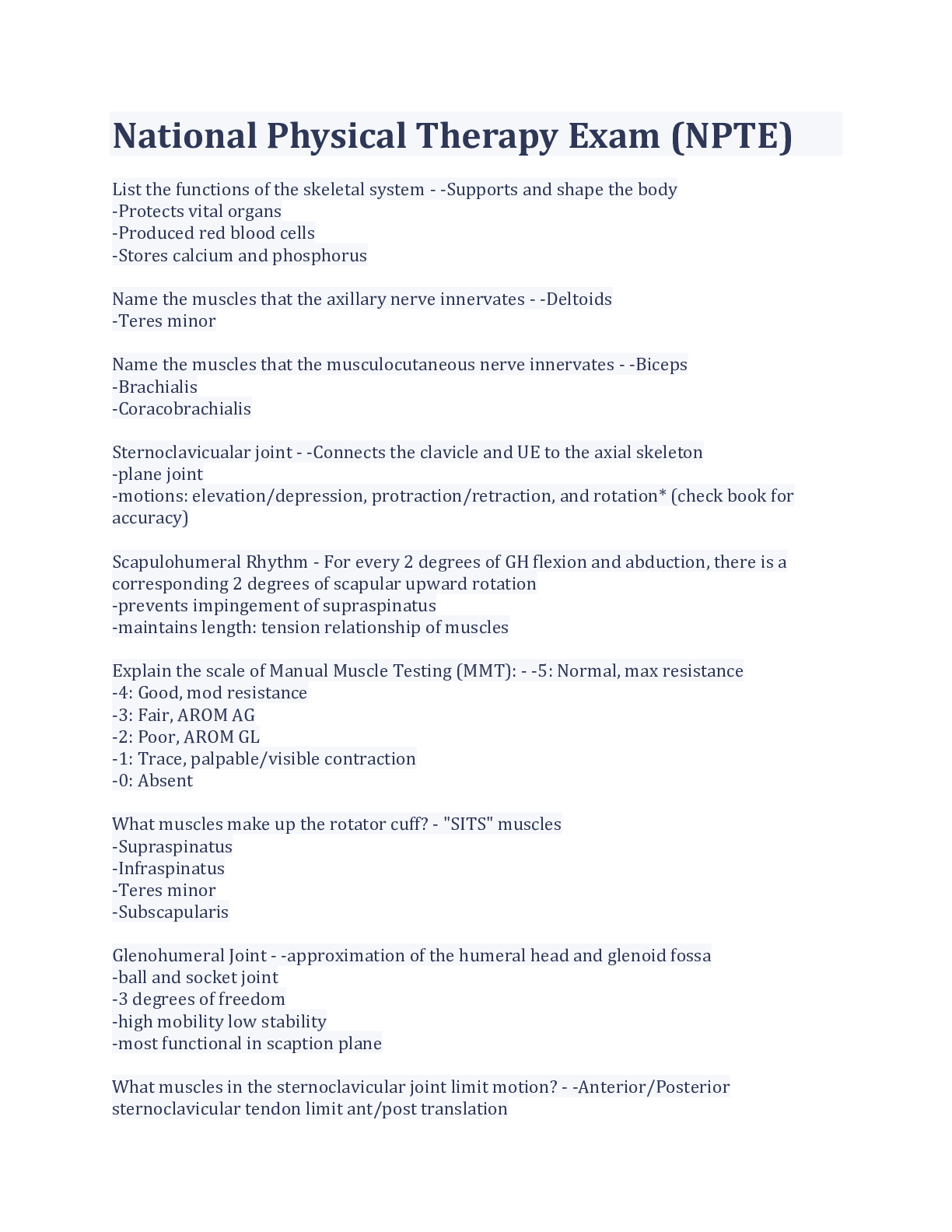 National Physical Therapy Exam (NPTE) 2023 Browsegrades