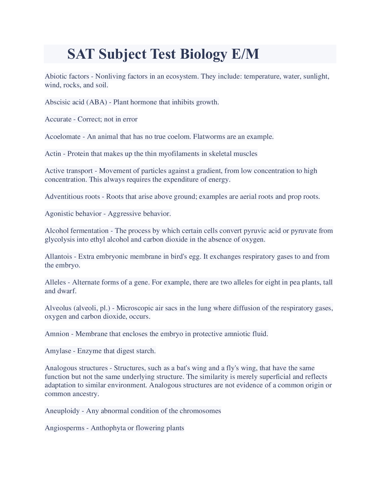 Preview image for SAT Subject Test Biology E/M Latest updates