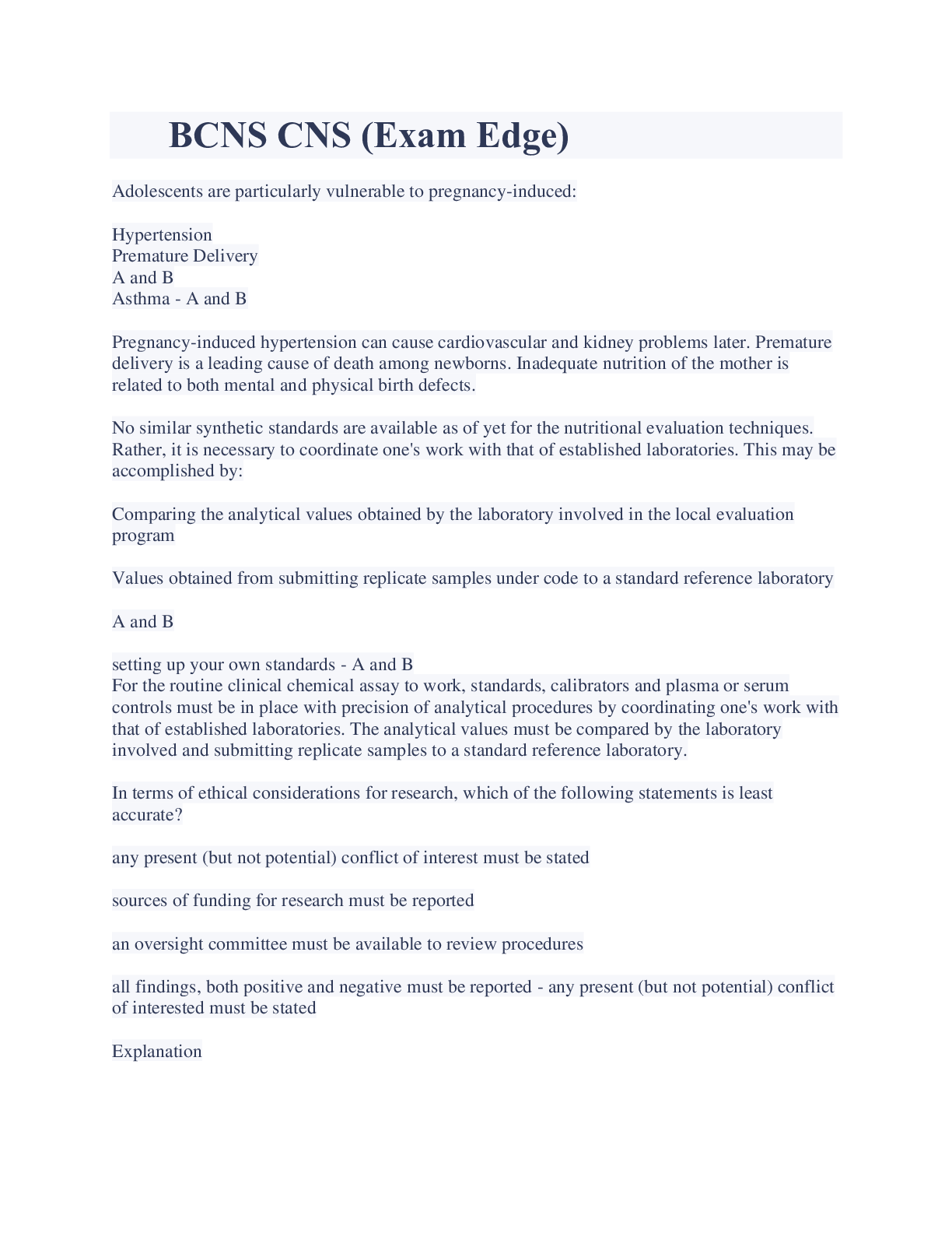 Preview image for BCNS CNS (Exam Edge) Latest Updates