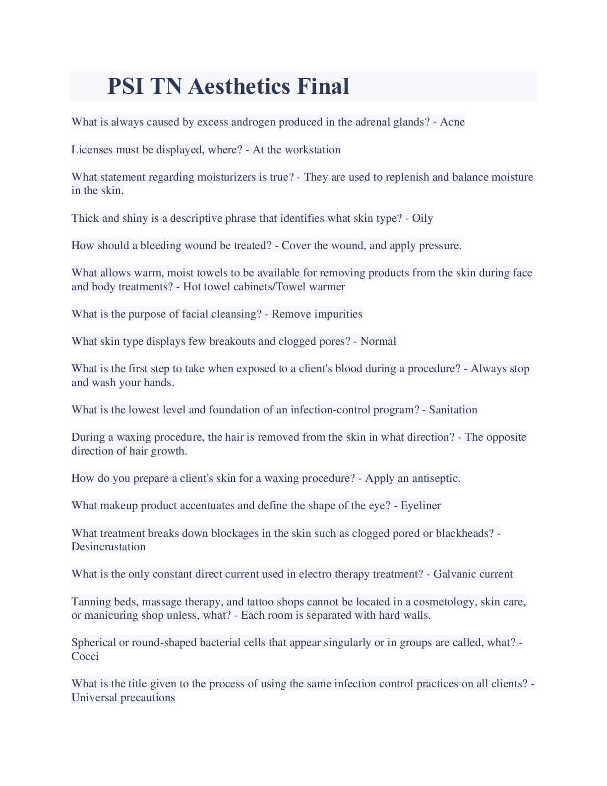 Preview image for PSI TN Aesthetics Final Exam latest Updates