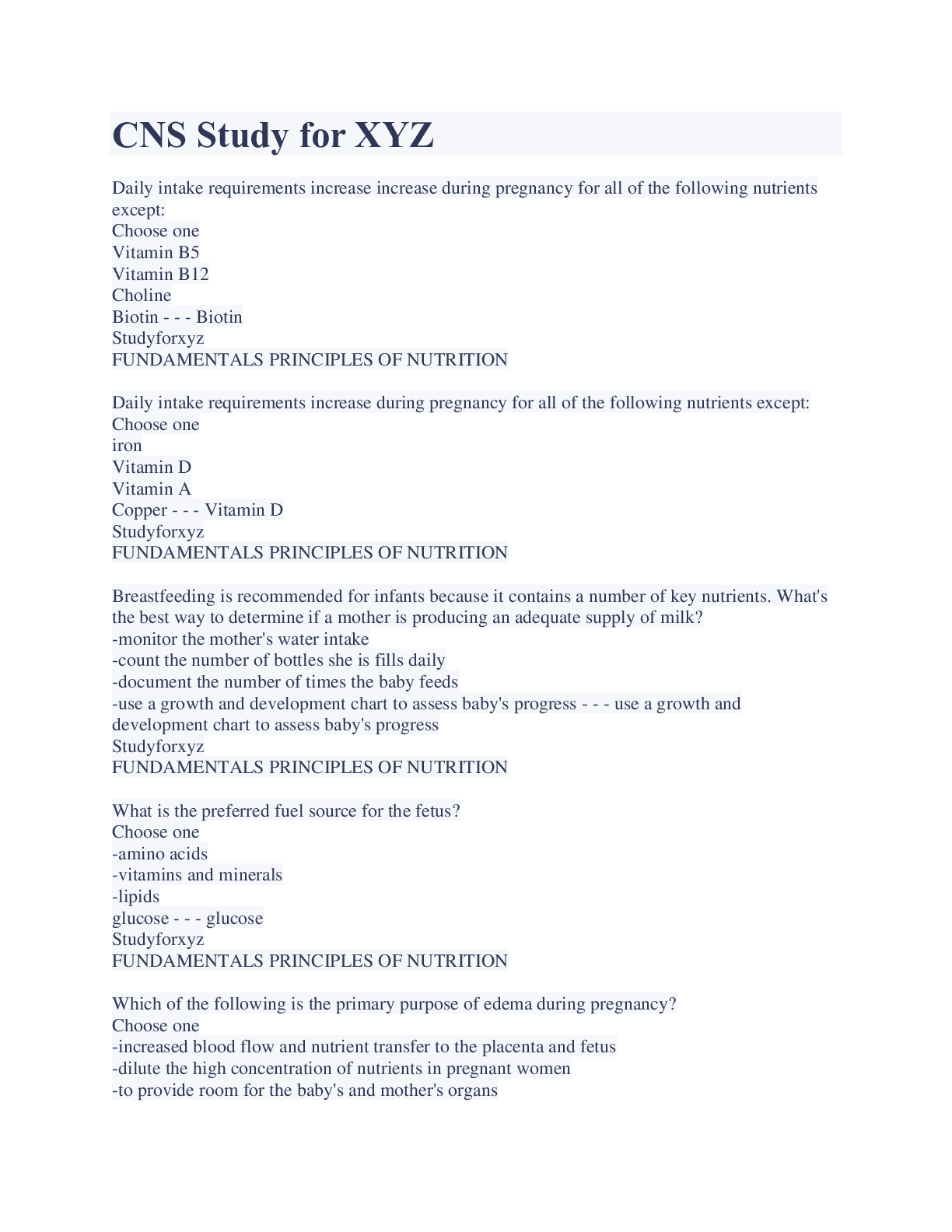 Preview image for CNS Study for XYZ Latest Update 2023