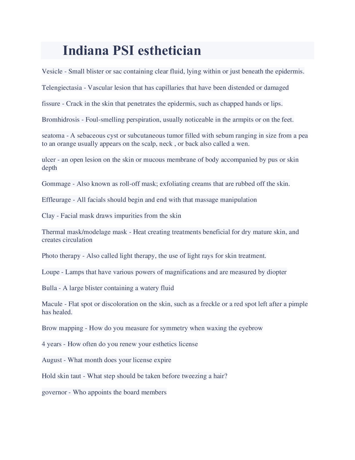 Preview image for Indiana PSI esthetician Exam latest Update