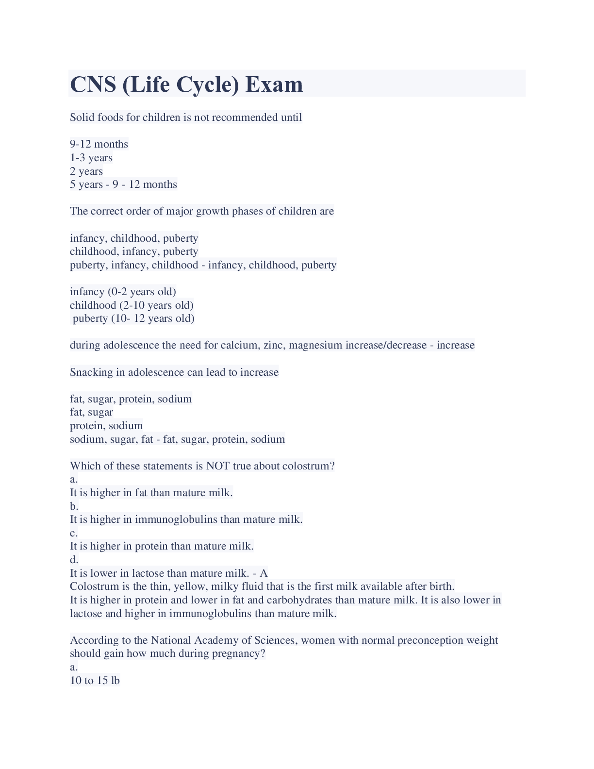 Preview image for CNS (Life Cycle) Exam Questions And Answers