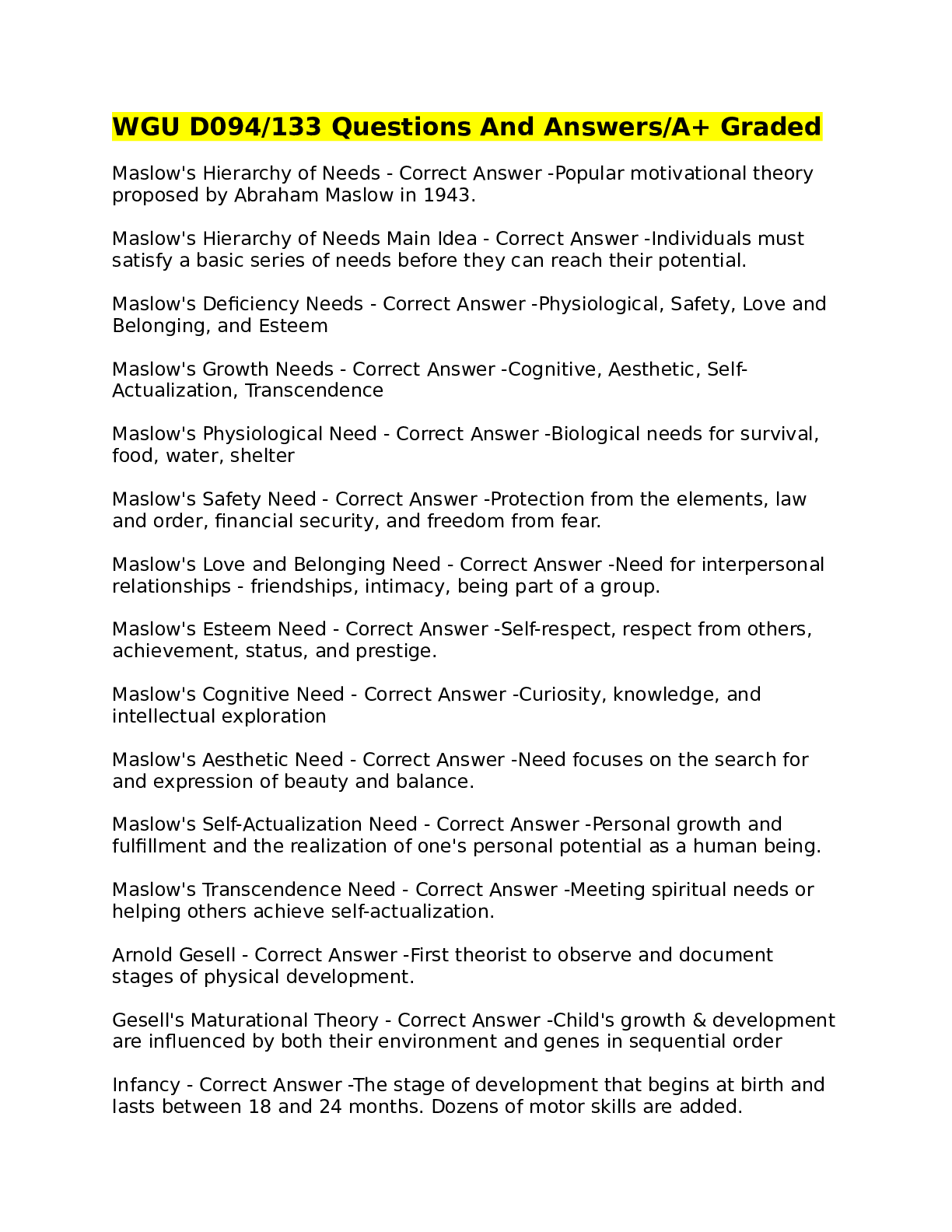 Preview image for WGU D094/133 Questions And Answers/A+ Graded