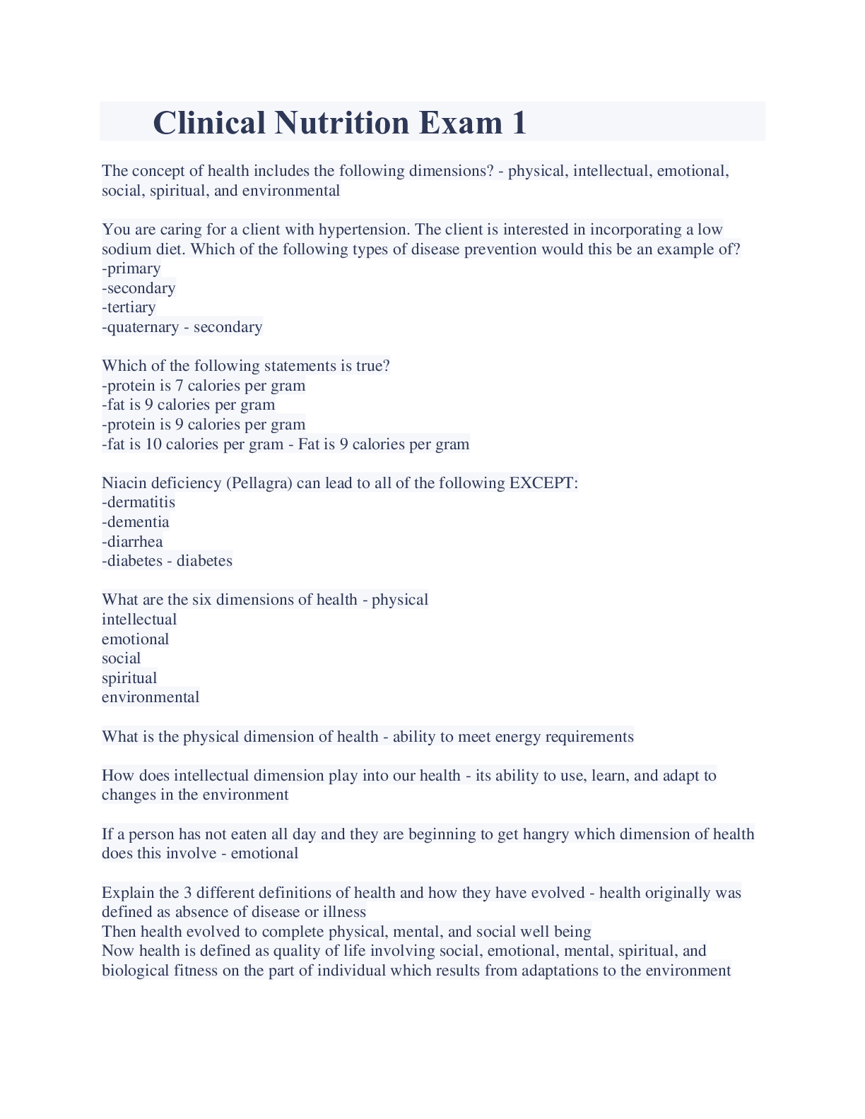 Preview image for Clinical Nutrition Exam 1 Latest Updates 2023