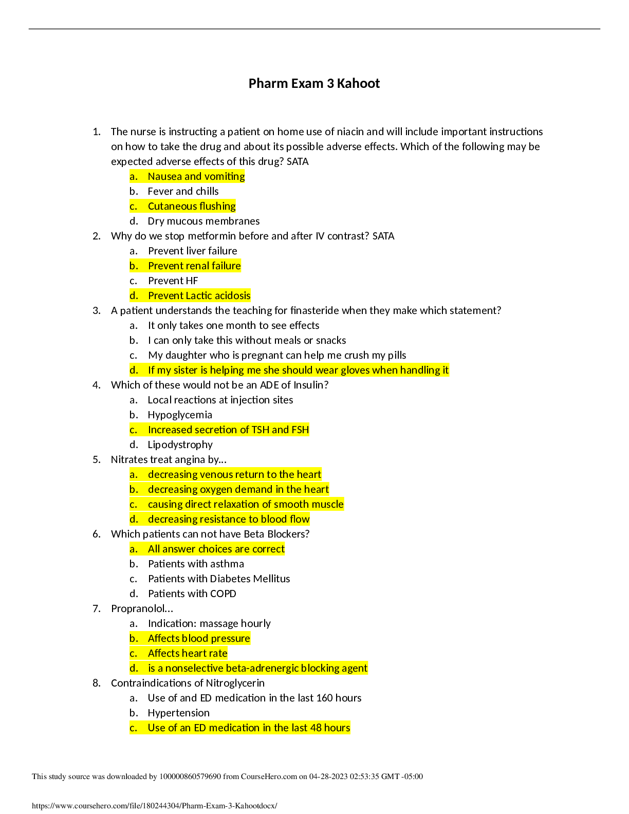 Preview image for Pharm Kahoot Exam 3, Questions With Answers