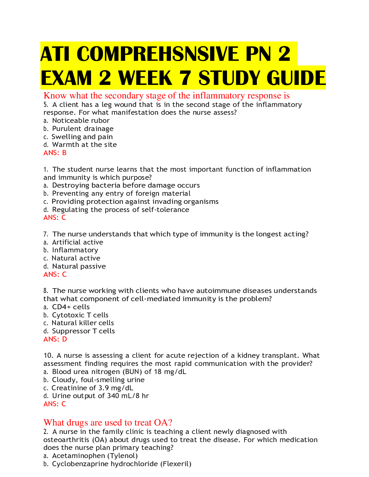 Preview image of ATI COMPREHSNSIVE PN 2 EXAM 2 WEEK 7 STUDY GUIDE document