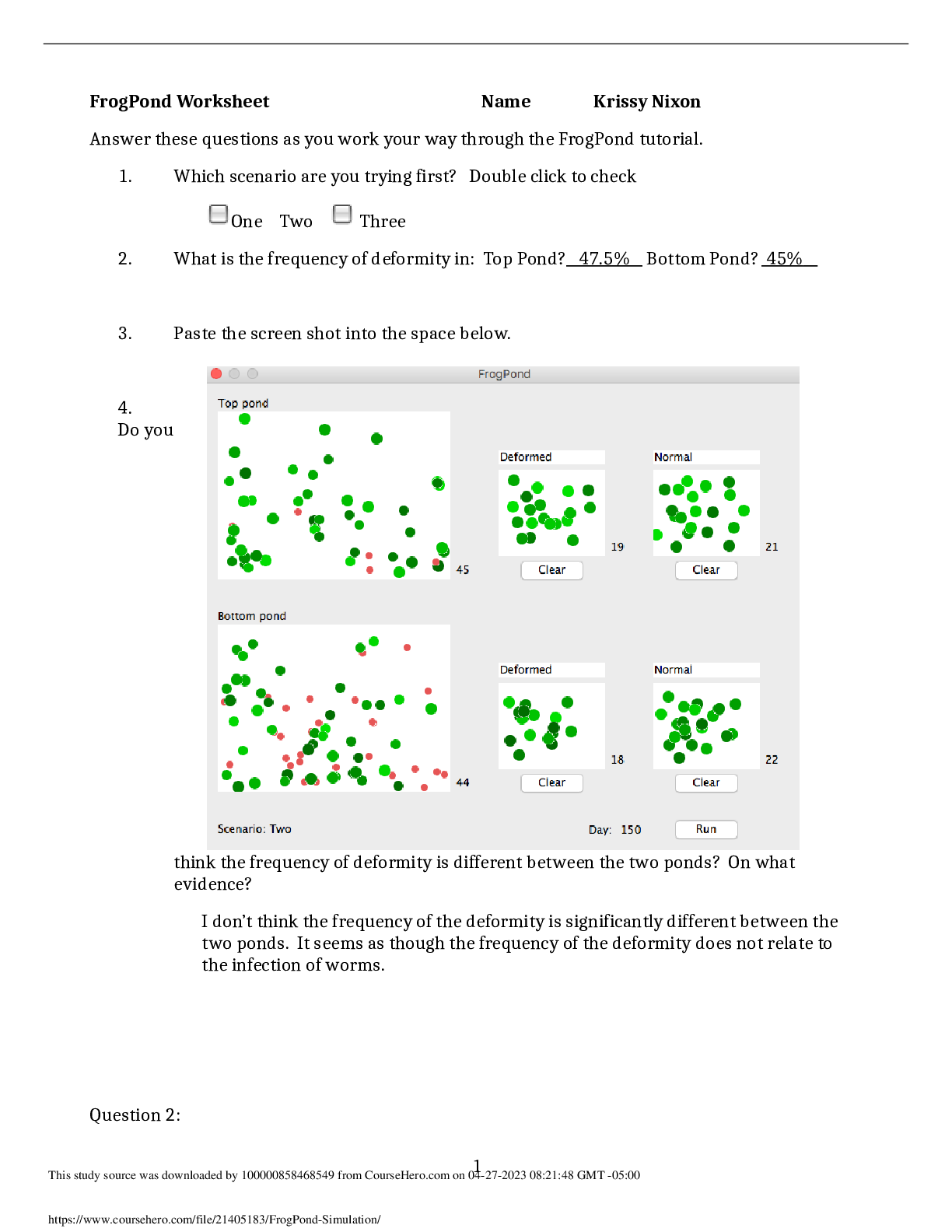 Preview image for BIO 3703 Evolution - FrogPond_Simulation Worksheet