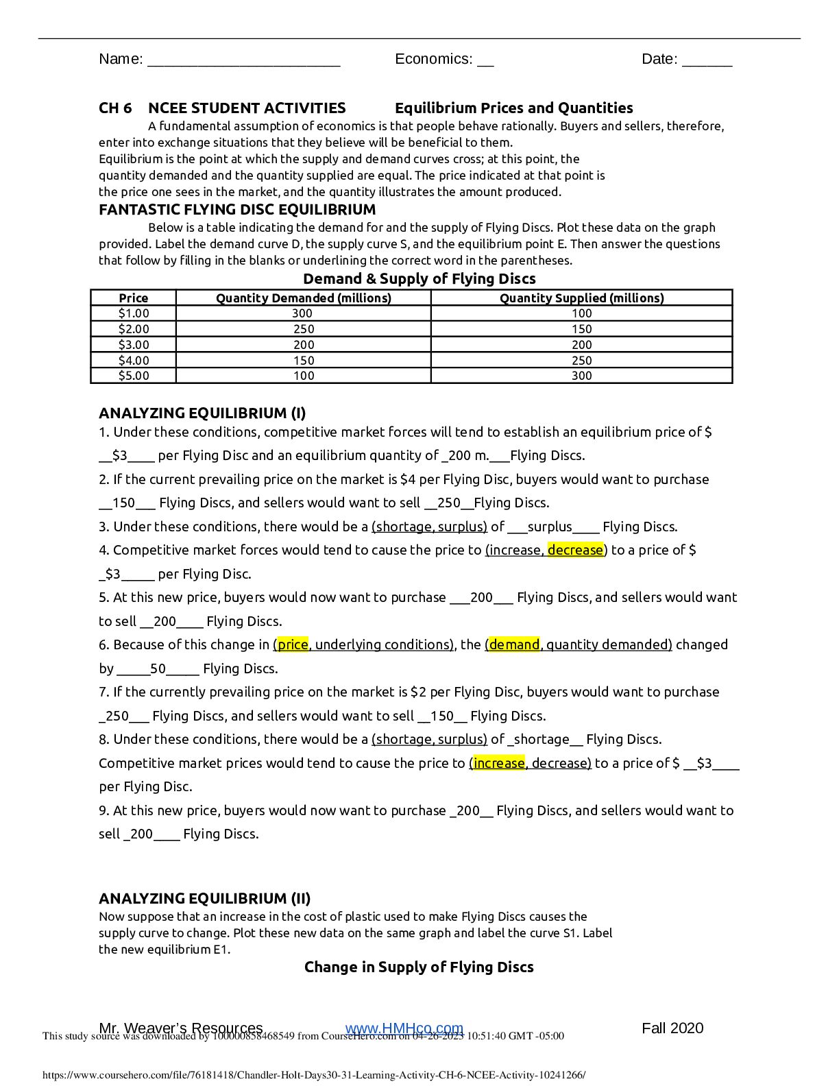 Preview image for ECON 101- Equilibrium Prices and Quantities.