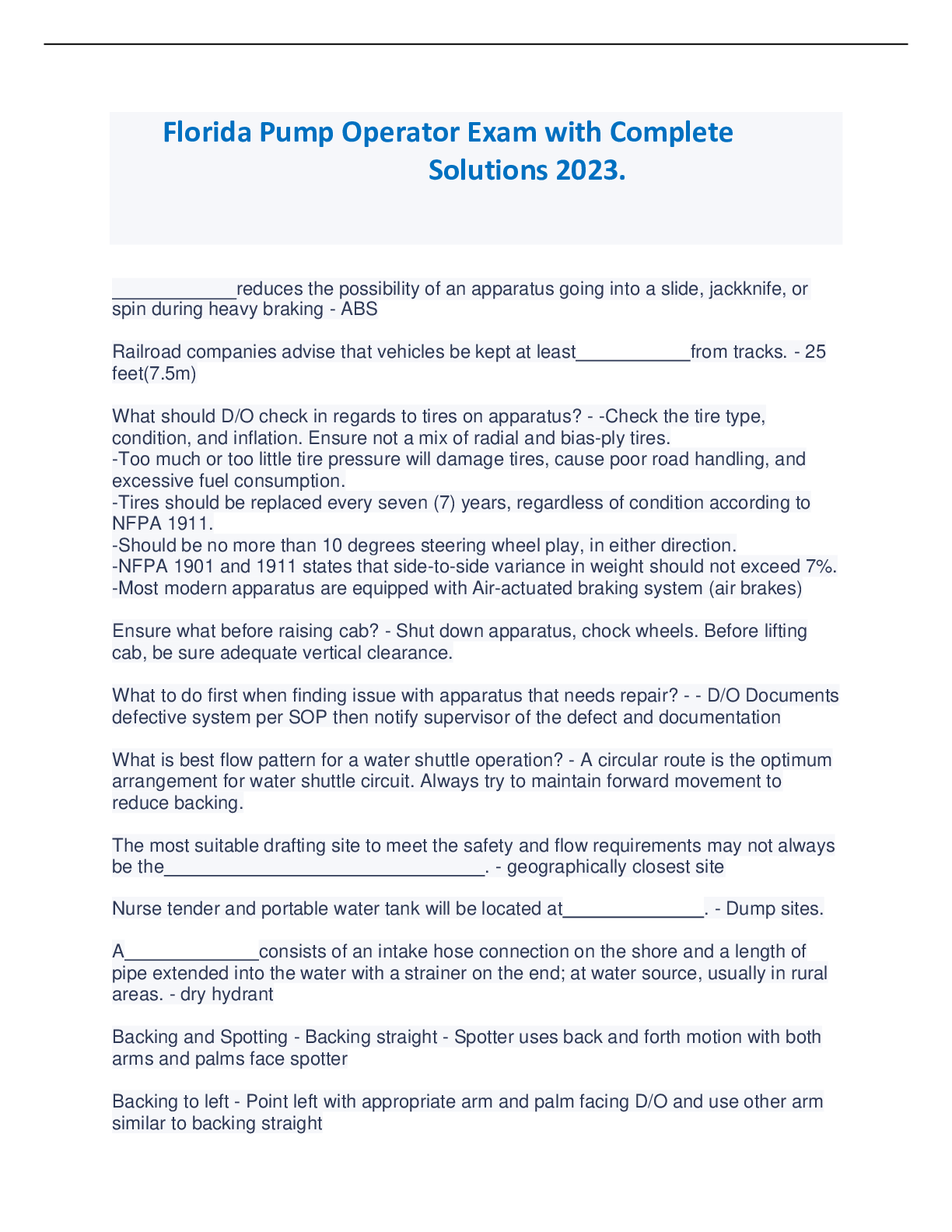 Preview image of Florida Pump Operator Exam with Complete Solutions 2023. document