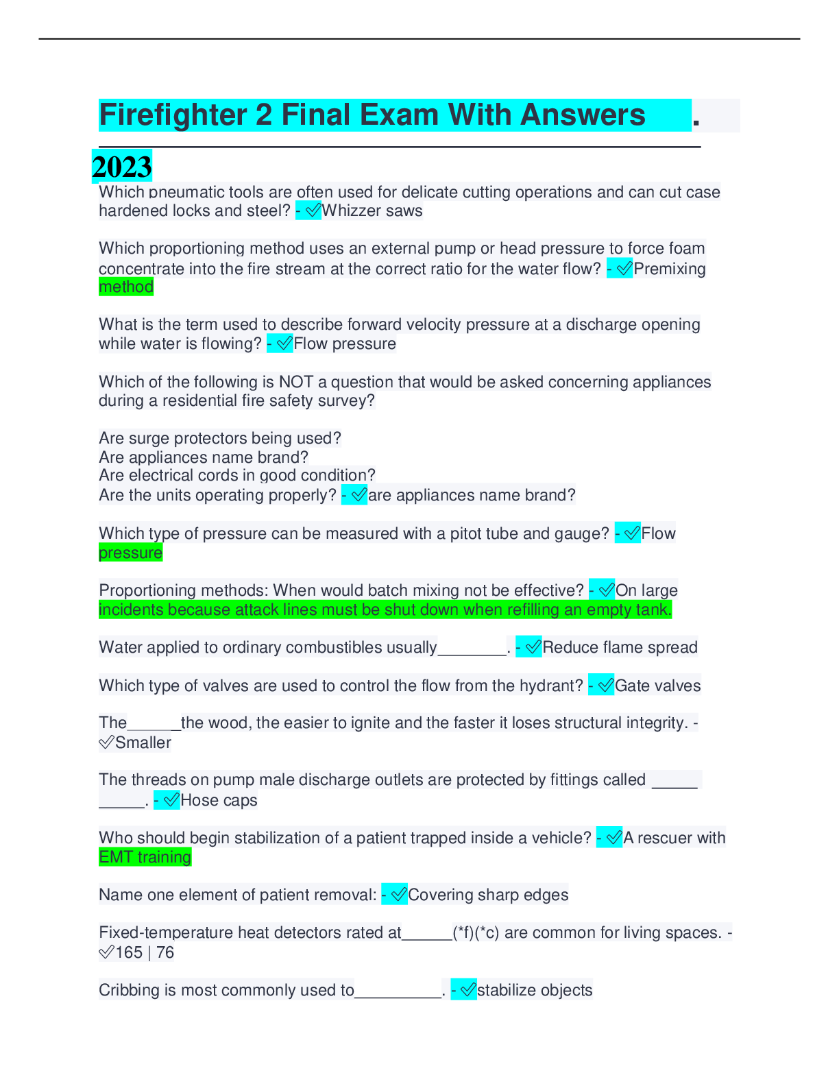 Preview image of Firefighter 2 Final Exam With Answers document