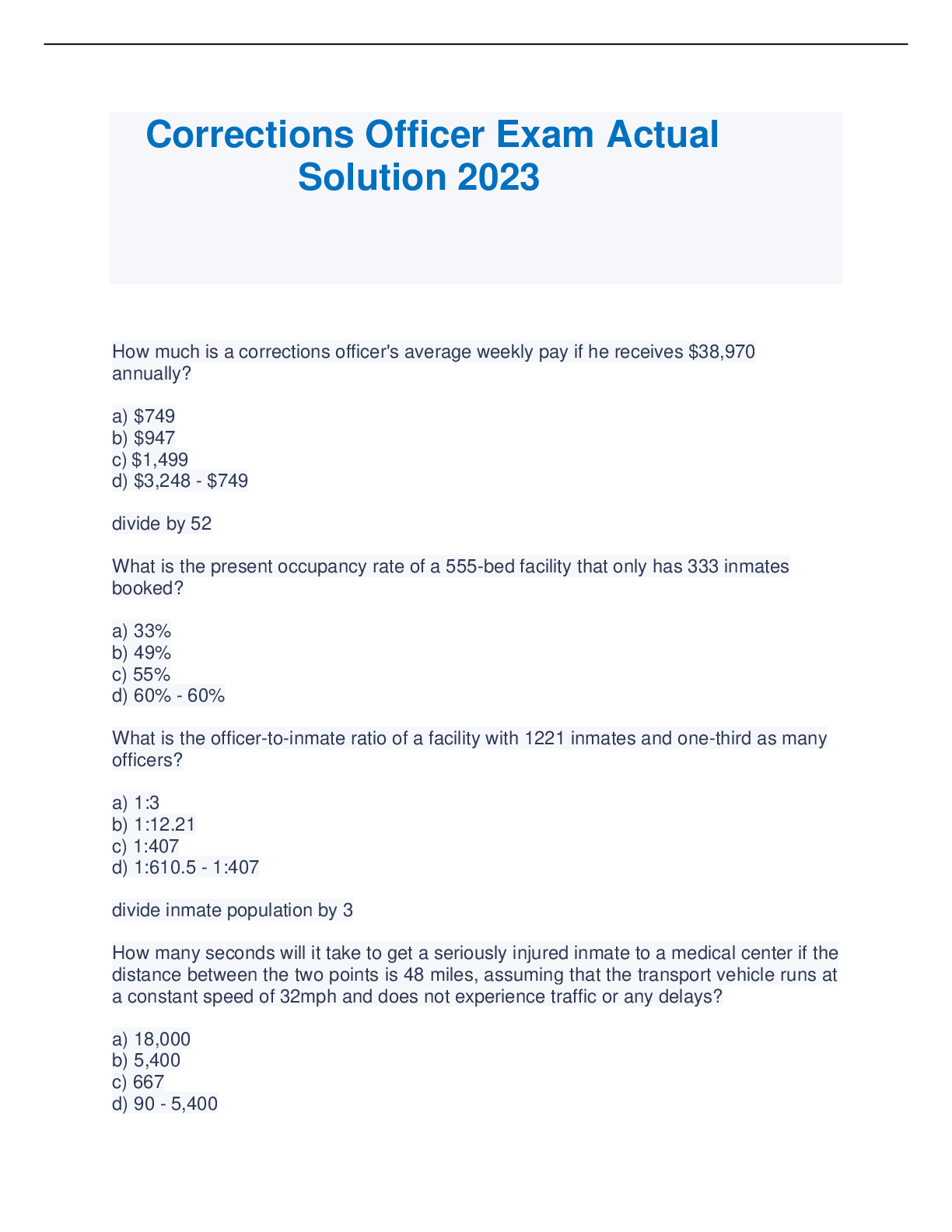 Preview image of Corrections Officer Exam Actual Solution 2023 document