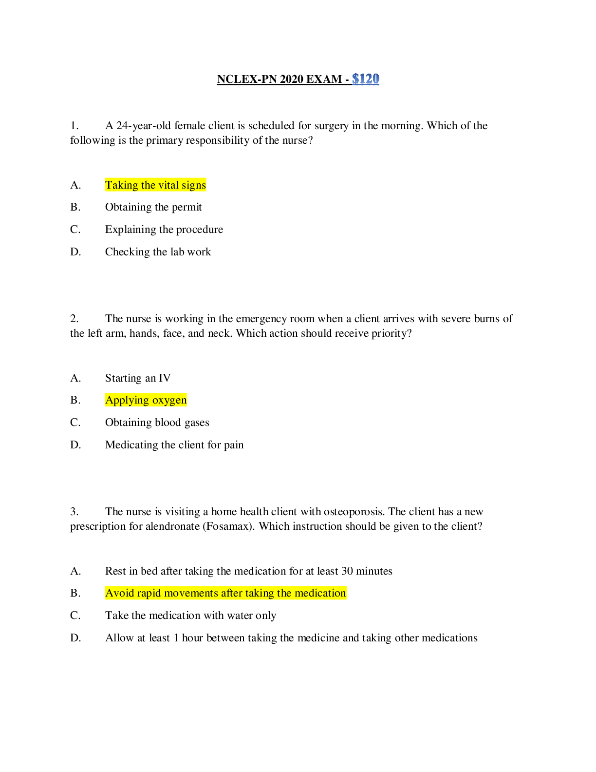Preview image of NCLEX-PN 2020 EXAM document