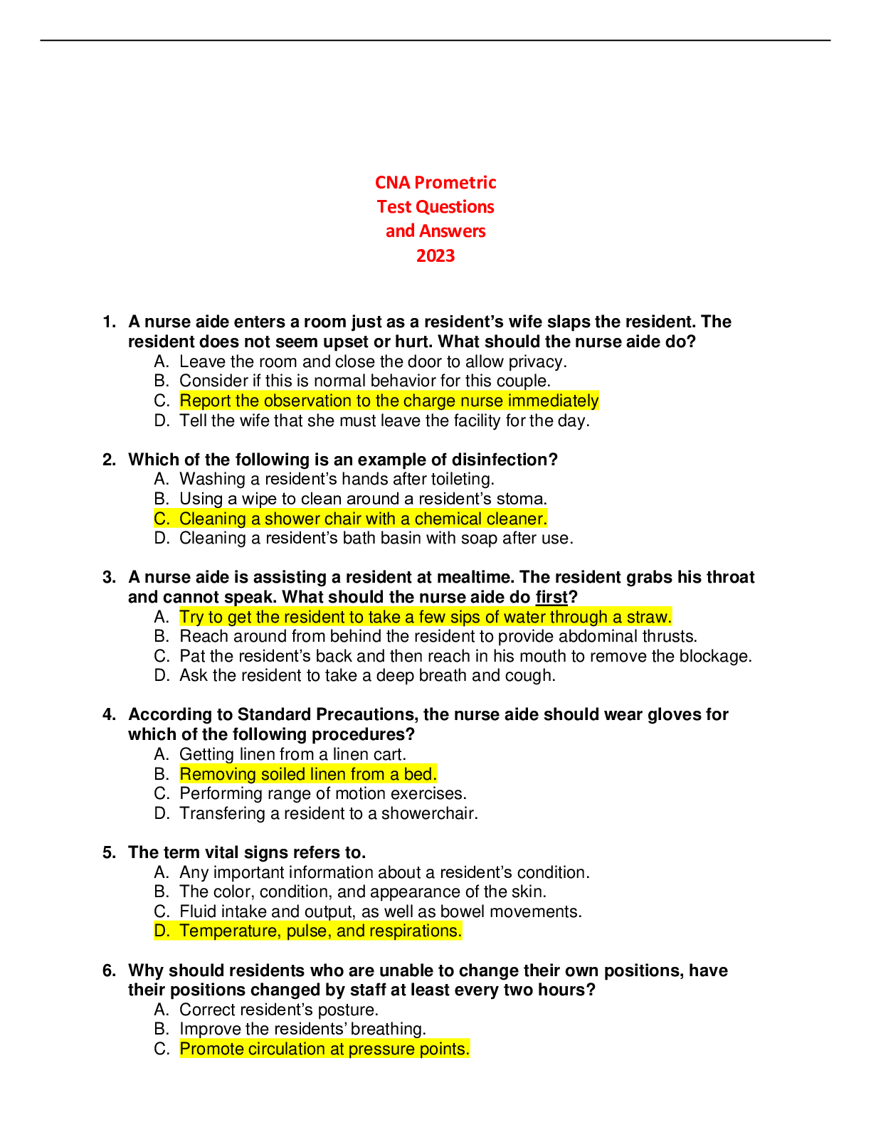 Preview image for CNA Prometric Test Questions and Answers 2023