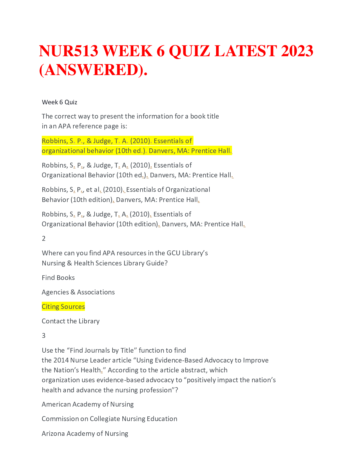 Preview image for NUR513 WEEK 6 QUIZ LATEST 2023 (ANSWERED).