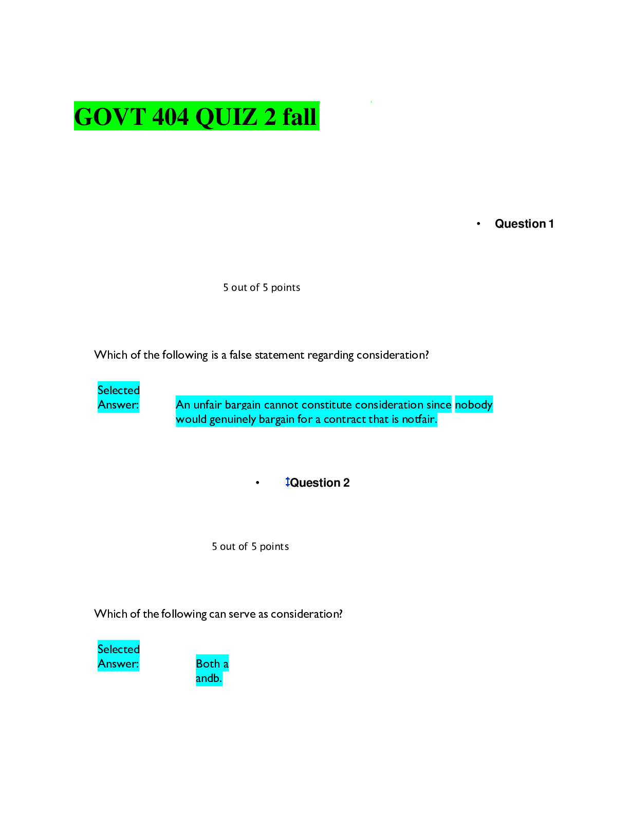 Preview image of GOVT 404 QUIZ 2 FALL 2023 document
