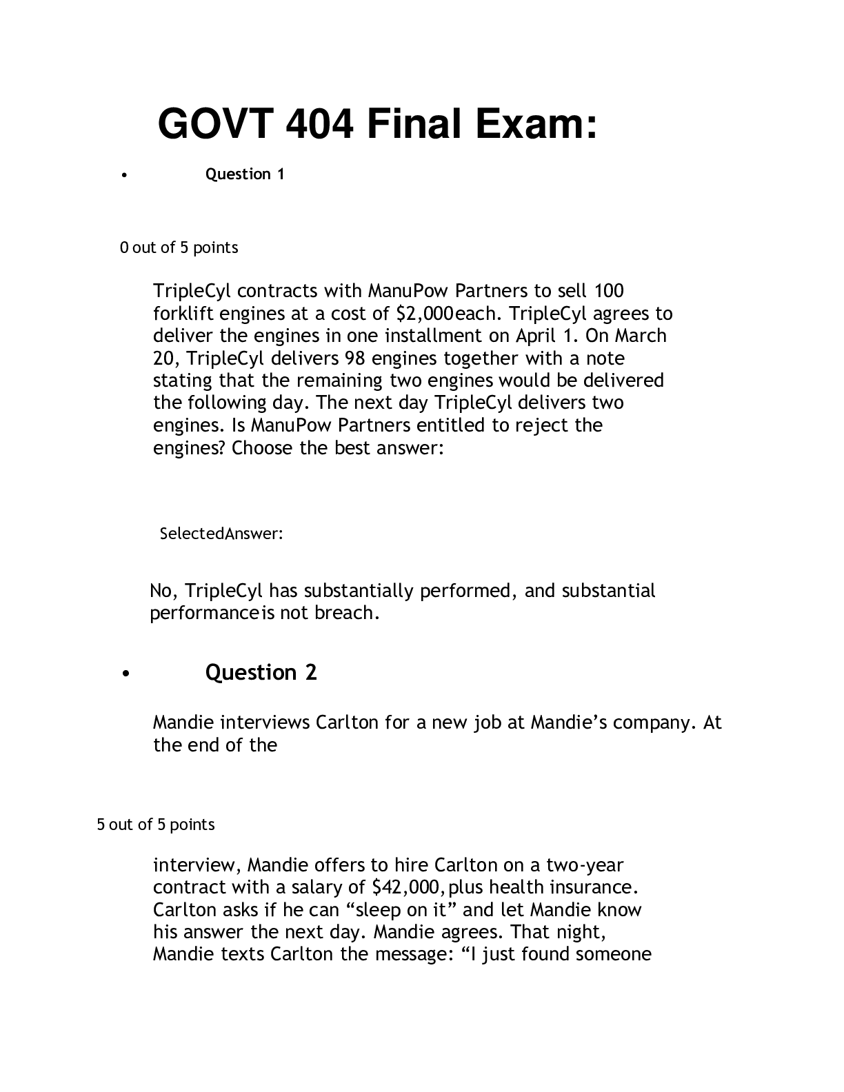 Preview image of GOVT 404 Final Exam 2023 document