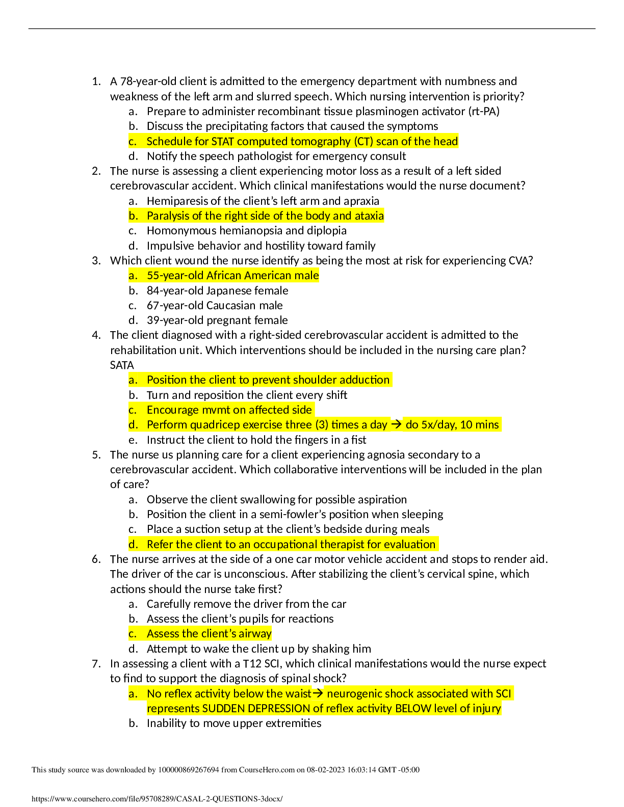 Preview of NURS 3312 CASAL 2 QUESTIONS 3 2023