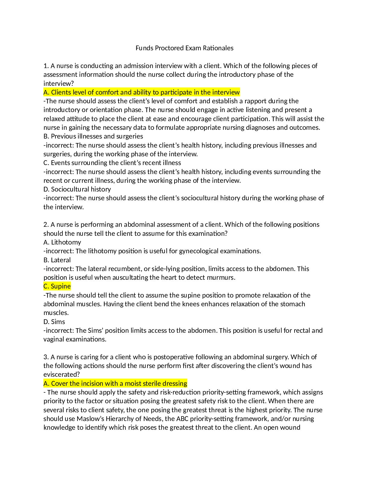 Preview image of Funds Proctored Exam Rationales document