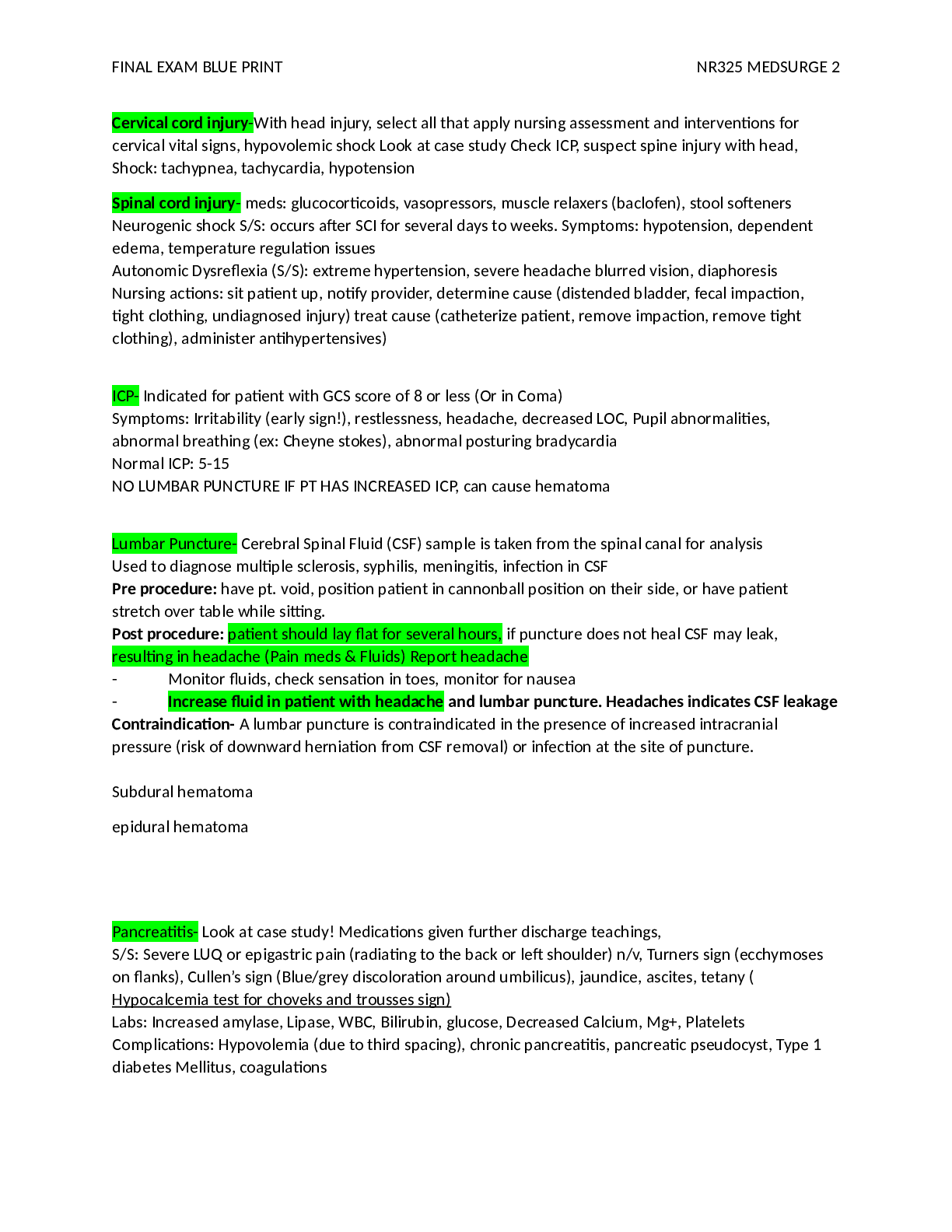Preview of NR 325 Blue print Med surge 2 final