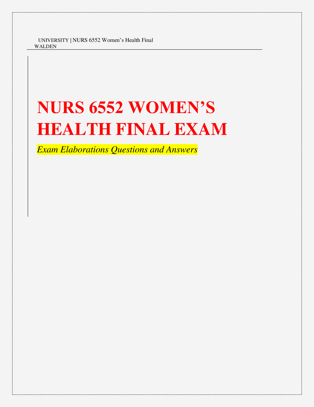 NURS 6552 Womens Health Final Exam| Already Graded A+