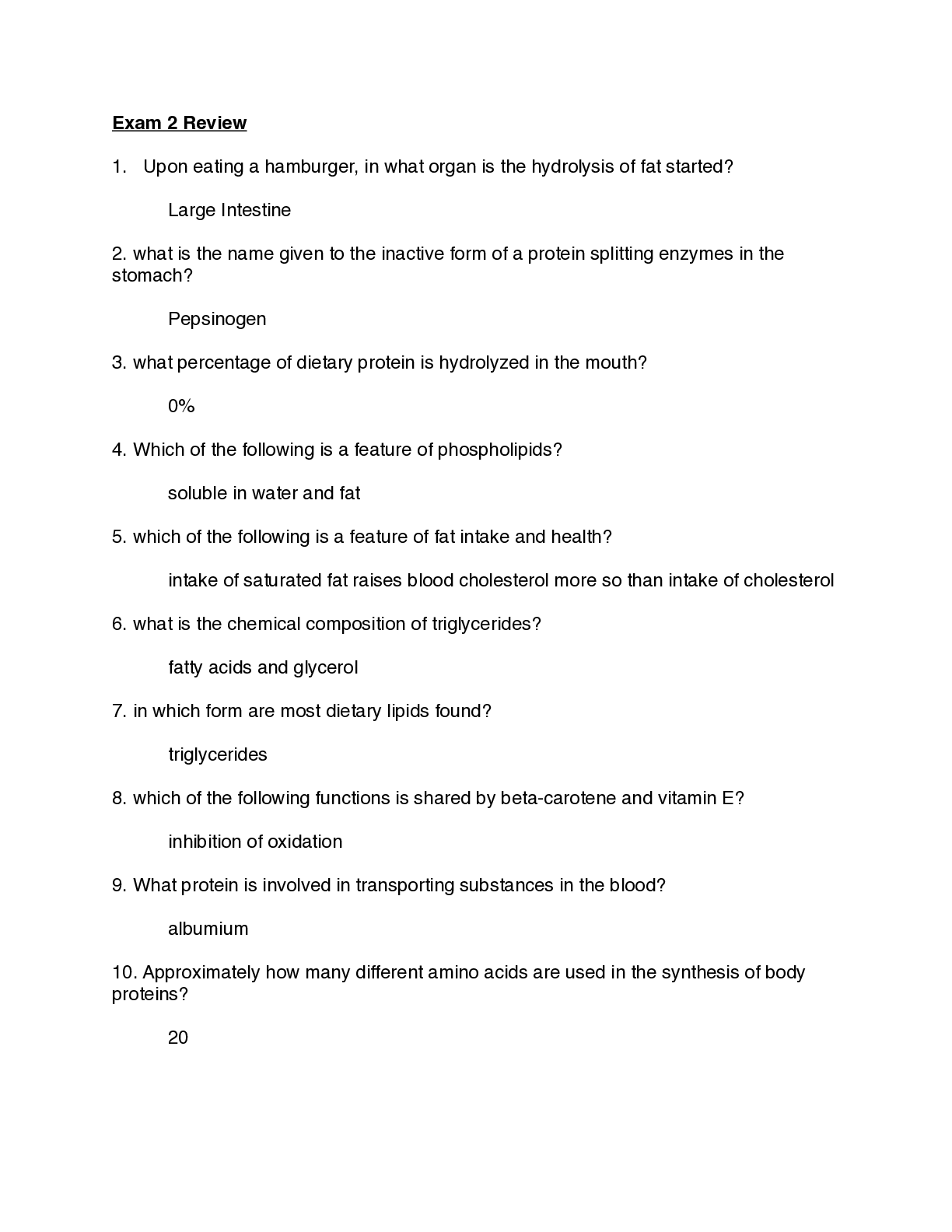 Preview of HUN- Exam 2 Review QUESTIONS