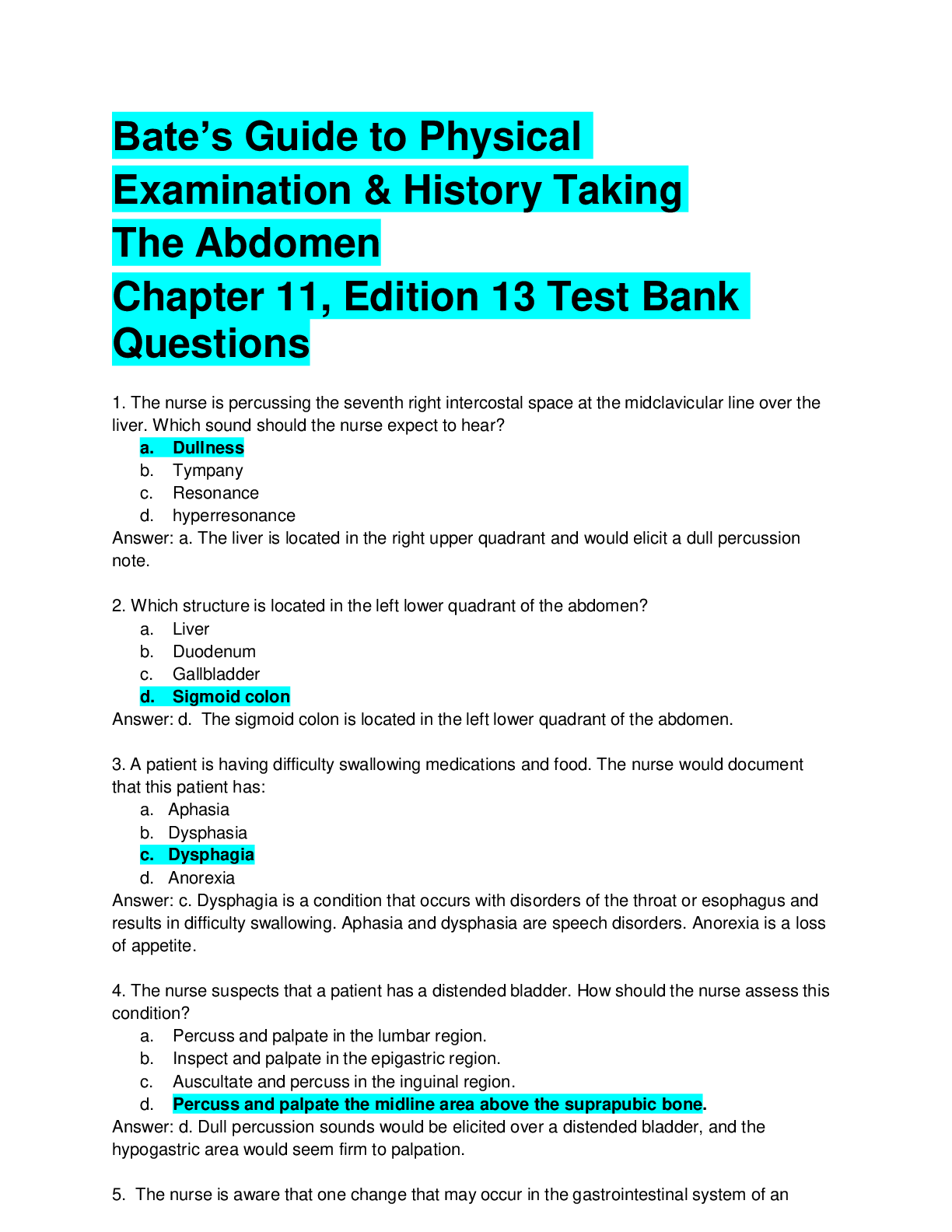 Preview of Bate’s Guide to Physical Examination & History Taking The Abdomen Chapter 11, Edition 13 T